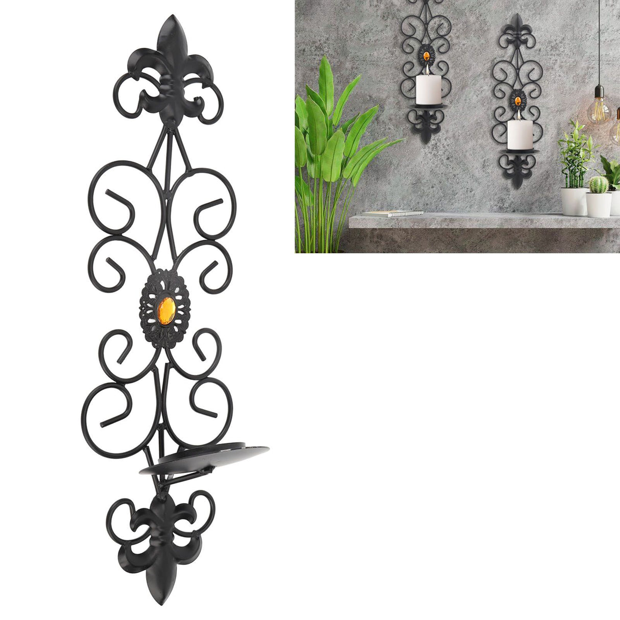 Wall Candle Holders Retro Diamond Encrusted Candlestick for Living Room Bedroom Decorations