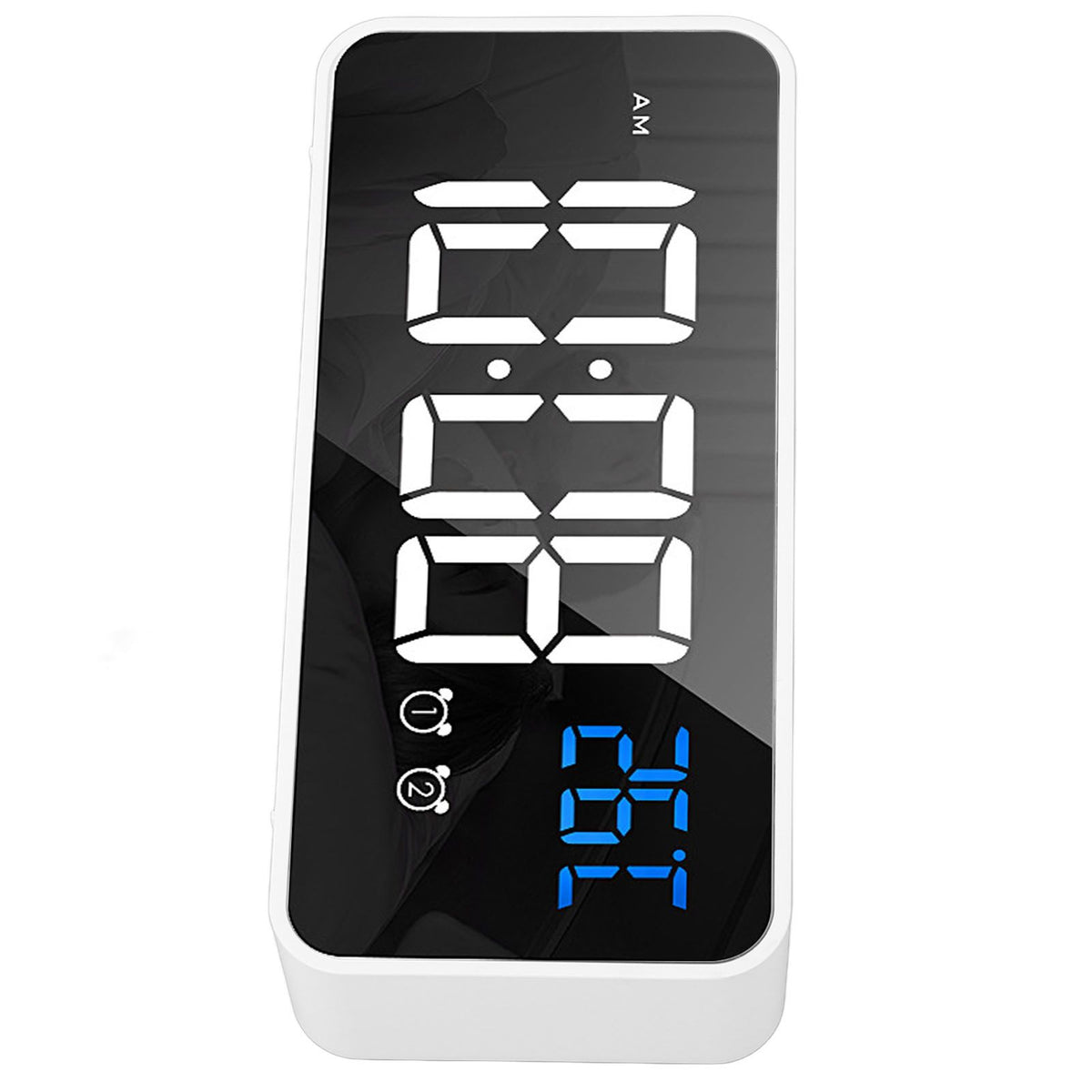 Mirror LED Alarm Clock Two Sets of Alarm Rechargeable Voice Activated Digital Clock for Bedrooms Bedside Desk White