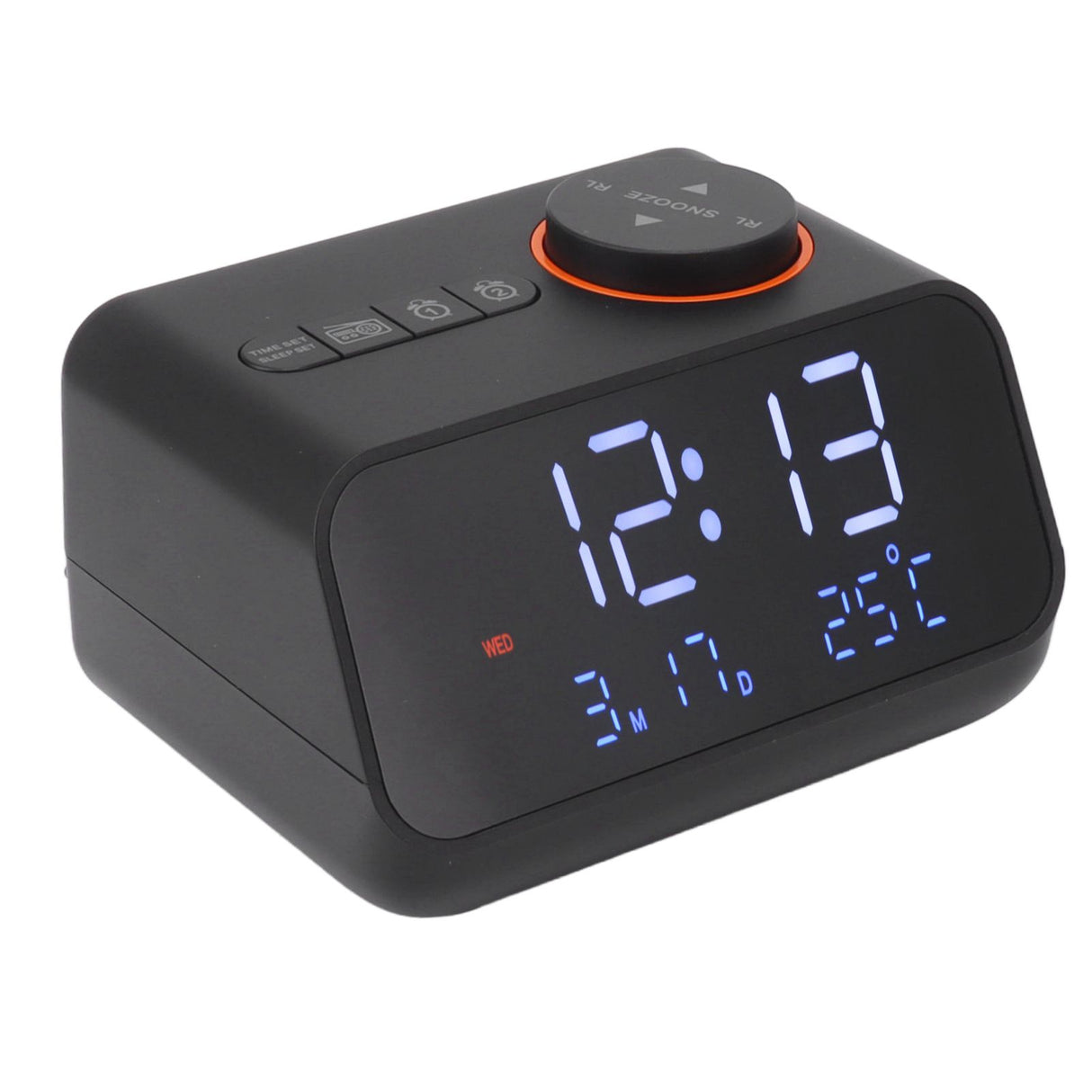 Alarm Clock Radio LED Digital Alarm Clock with FM Radio Music Temperature Humidity Display for Home Bedroom Desk Office Black
