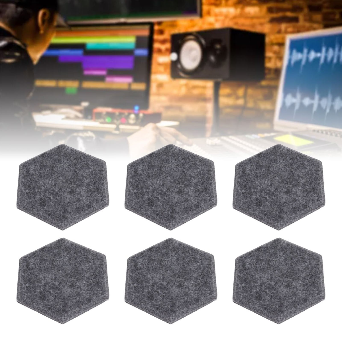 12PCS Hexagon Acoustic Panels High Density Sound Absorbing Panels Sound Proof Beveled Edge Wall Panels 14x12x7cm Dark Gray