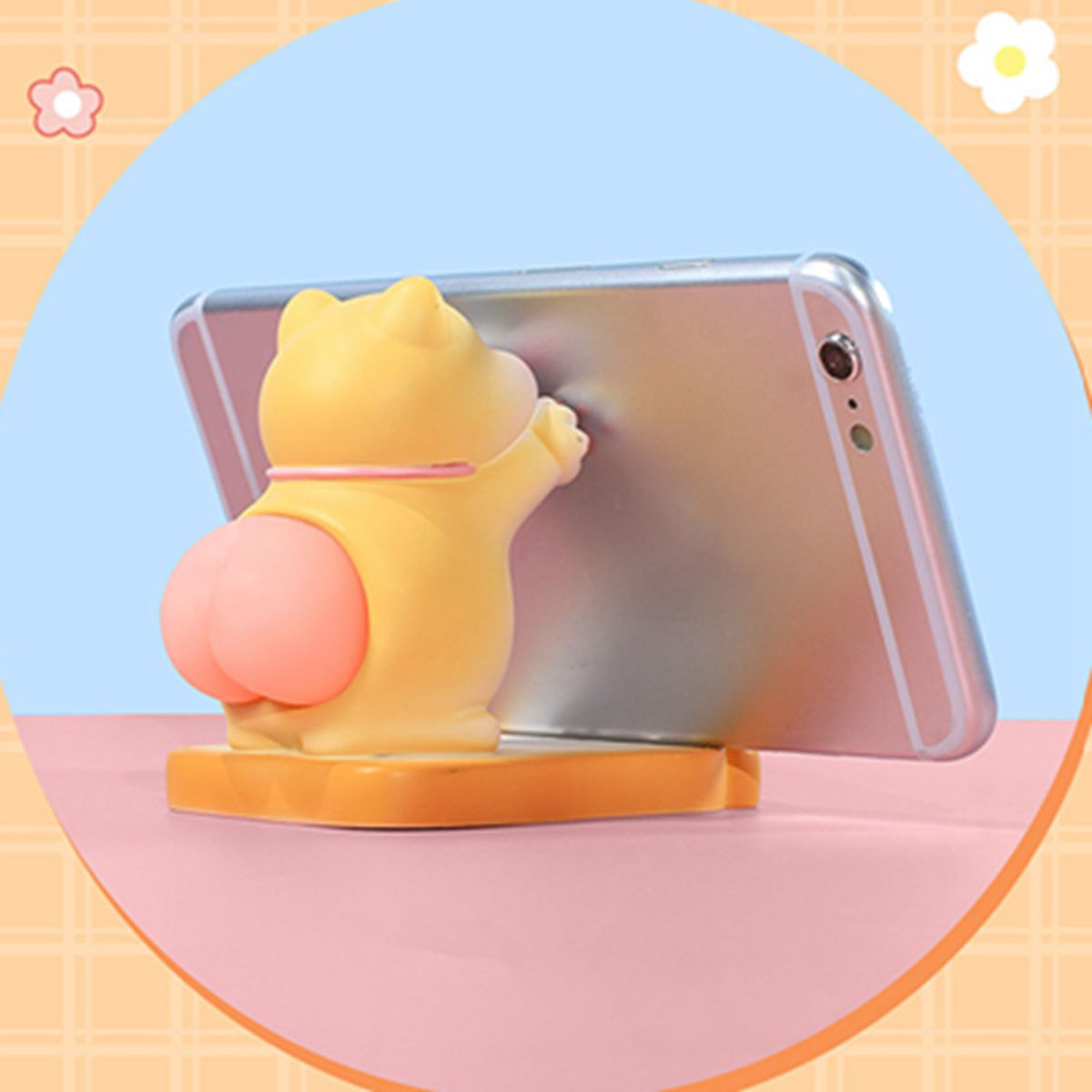 Cute Cat Cellphone Holder Resin Mini Portable Mobile Phone Stand Desk Ornament for Bedroom Office Ginger