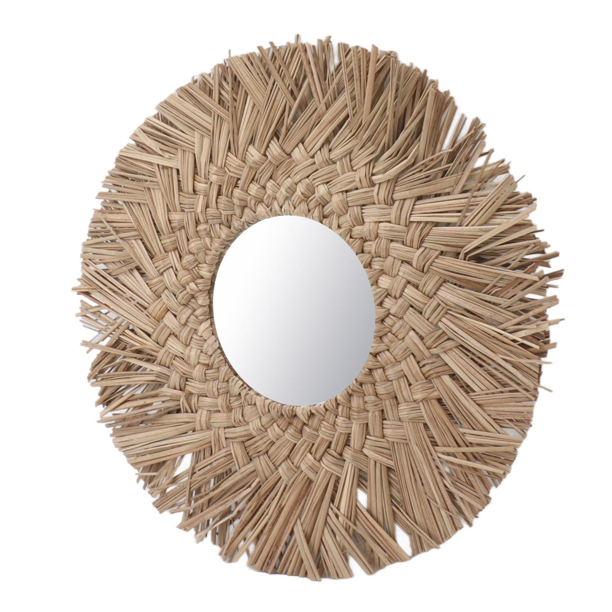 Straw Weaving Wall Mirror Retro Beautiful Woven Wall Hanging Mirror for Dorm Room Decoration Nature