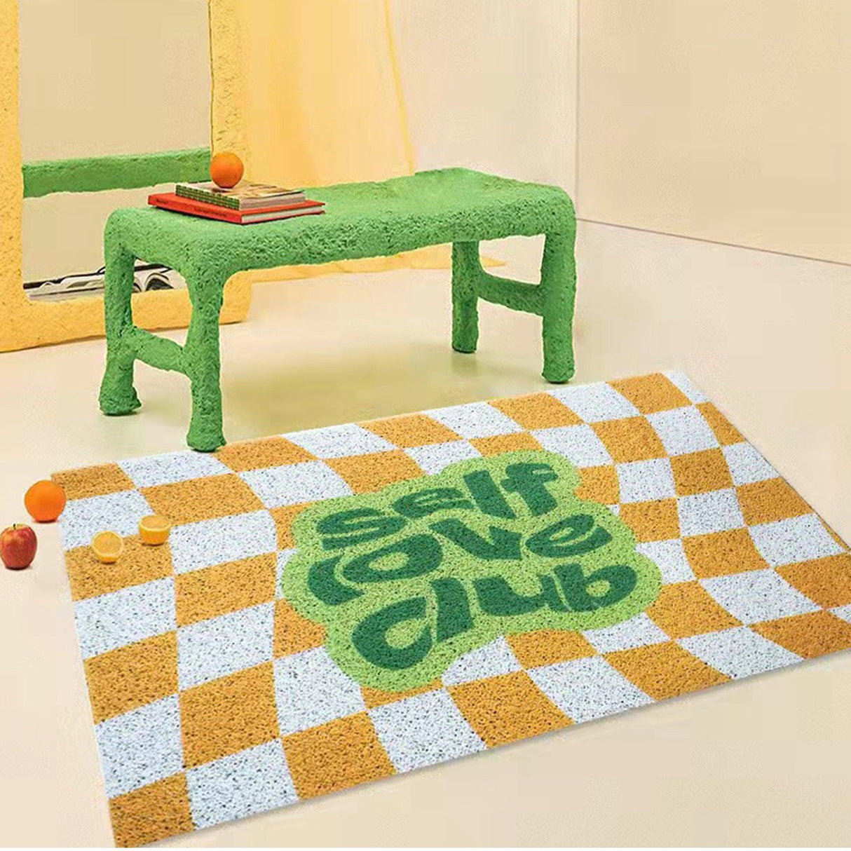 Checkerboard Kitchen Rugs Washable Hallway Entry Carpet Non Slip Entryway Runner Mat for Home Restaurant Office Yellow