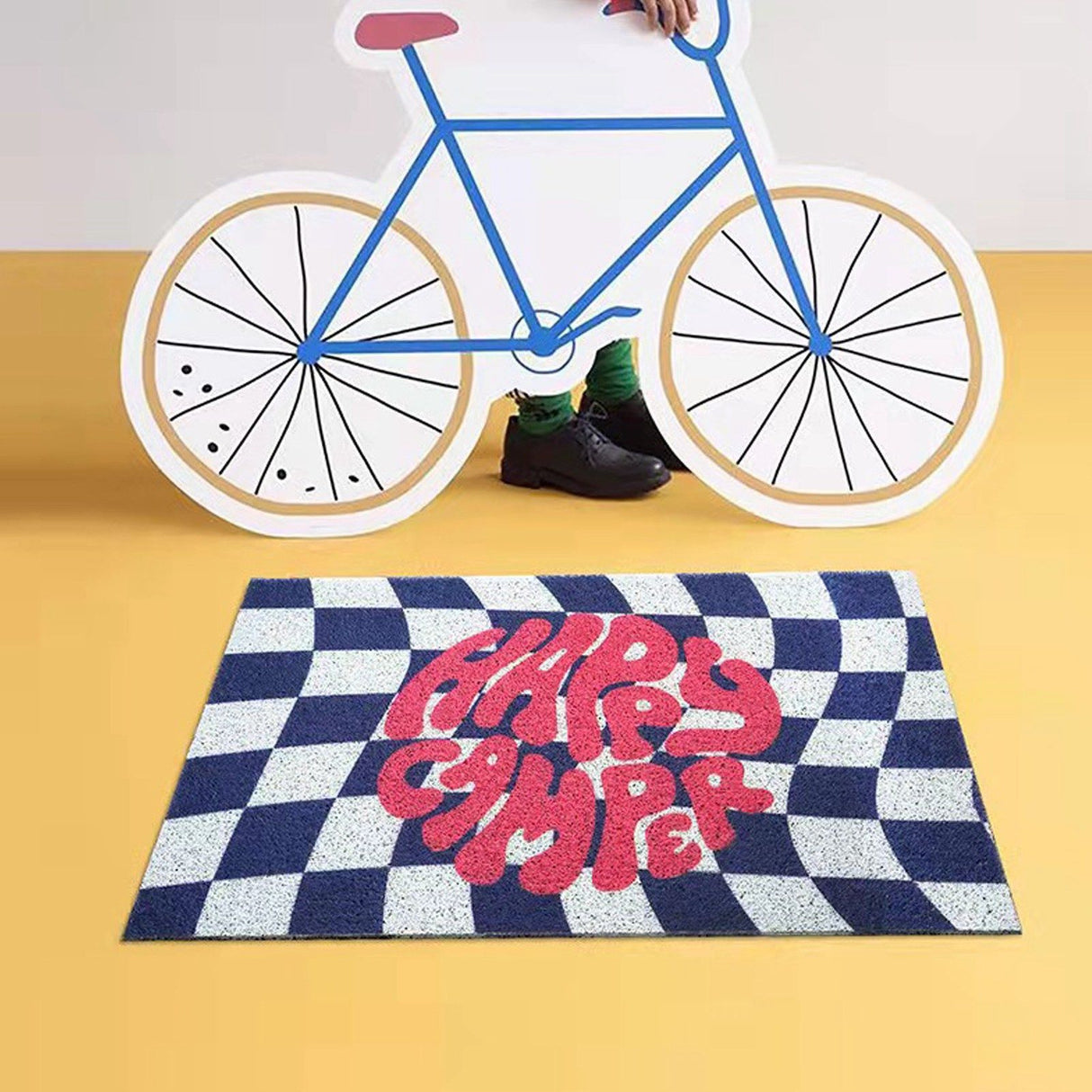 Checkerboard Kitchen Rugs Washable Hallway Entry Carpet Non Slip Entryway Runner Mat for Home Restaurant Office Blue