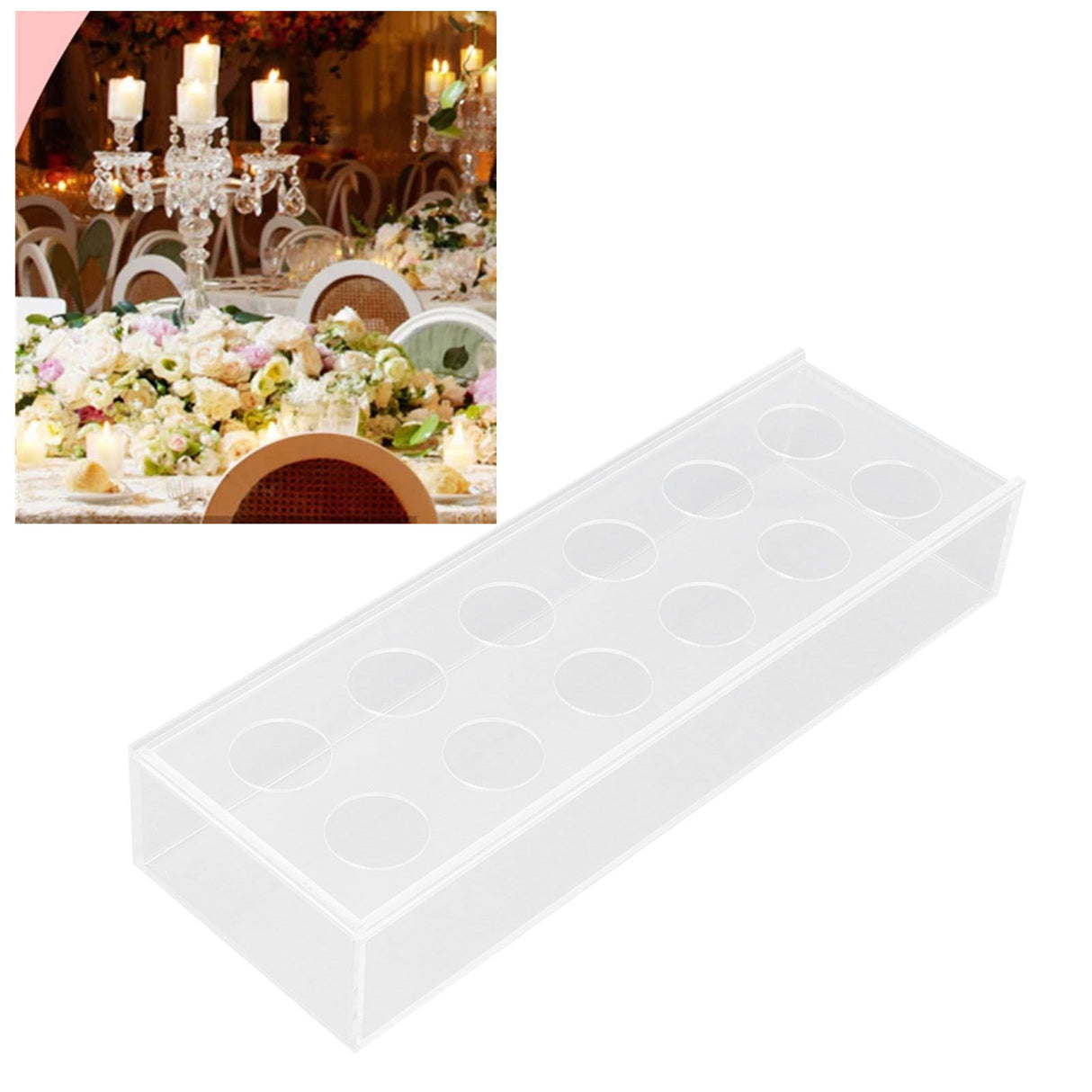 Rectangular Floral Centerpiece Clear Acrylic Flower Vase for Dining Table Wedding Party Home 12 Hole