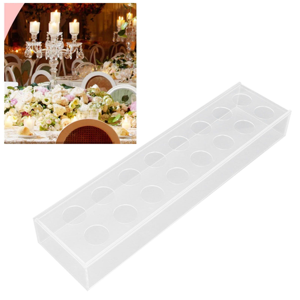 Rectangular Floral Centerpiece Clear Acrylic Flower Vase for Dining Table Wedding Party Home 16 Hole