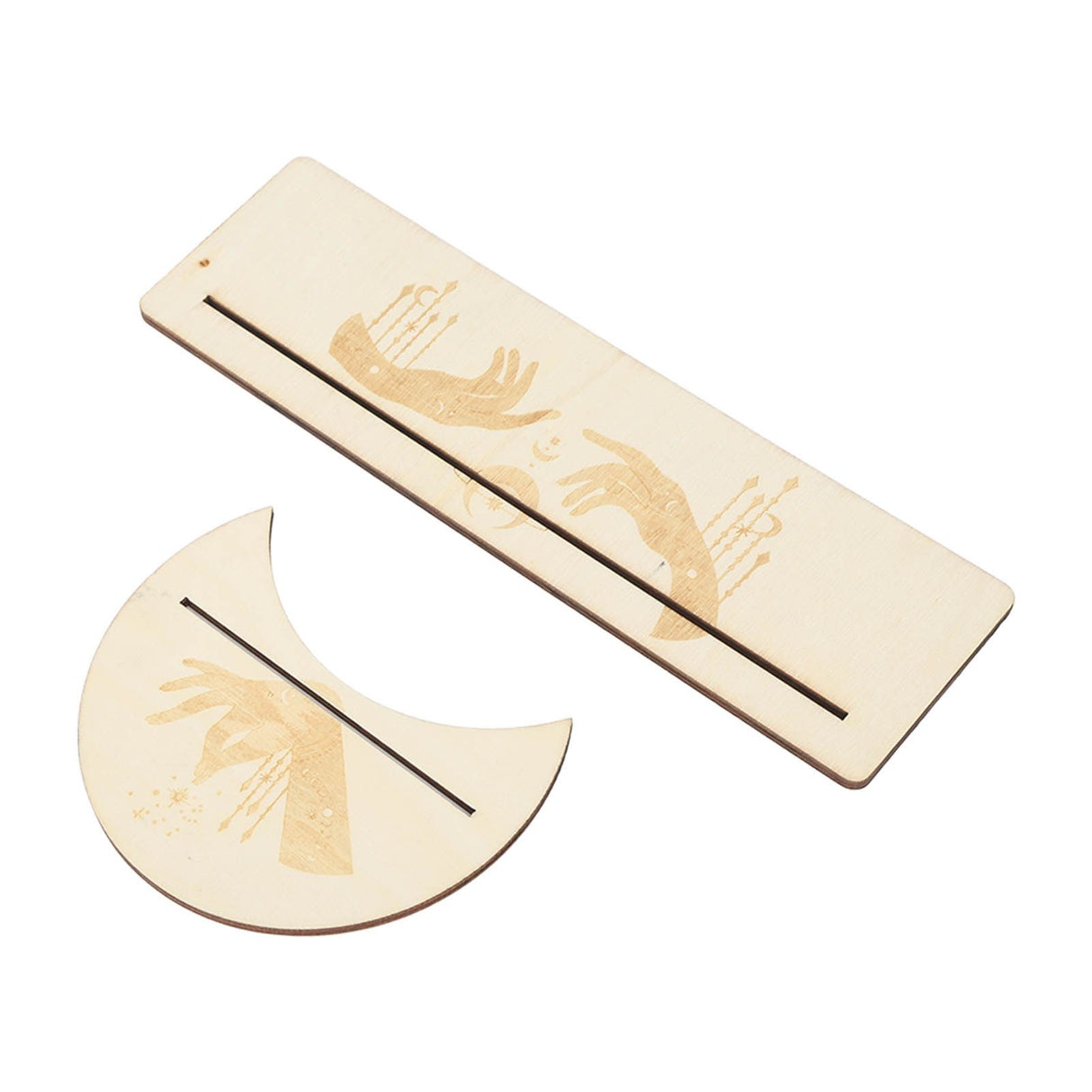 2 Pieces Wooden Tarot Card Stand Holder Stable Moon Shape and Rectangle Wooden Tarot Card Display Stand Base Type C
