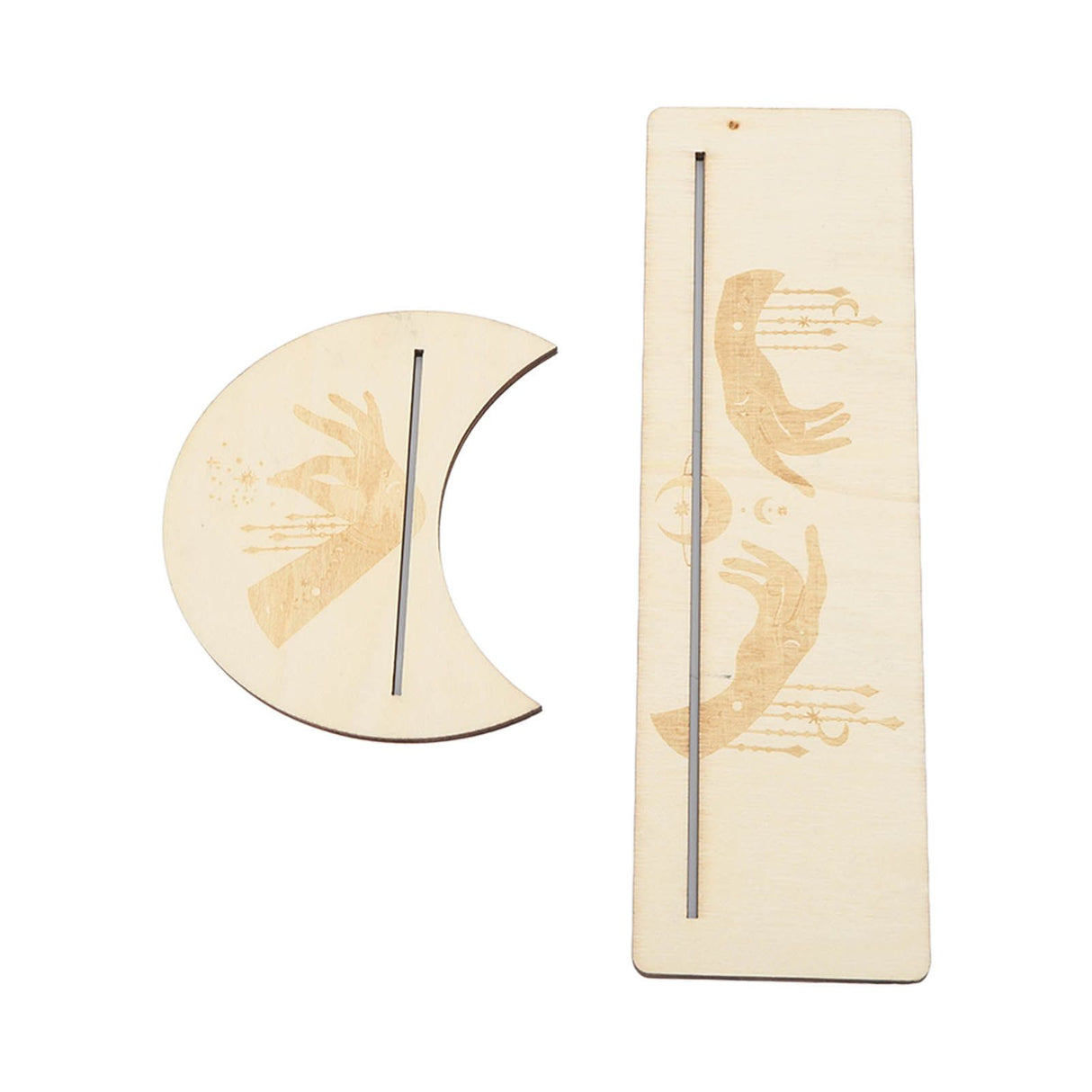 2 Pieces Wooden Tarot Card Stand Holder Stable Moon Shape and Rectangle Wooden Tarot Card Display Stand Base Type C