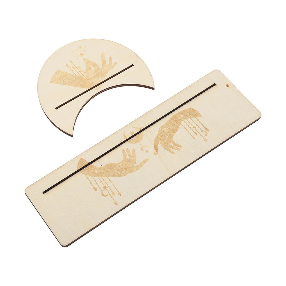 2 Pieces Wooden Tarot Card Stand Holder Stable Moon Shape and Rectangle Wooden Tarot Card Display Stand Base Type C