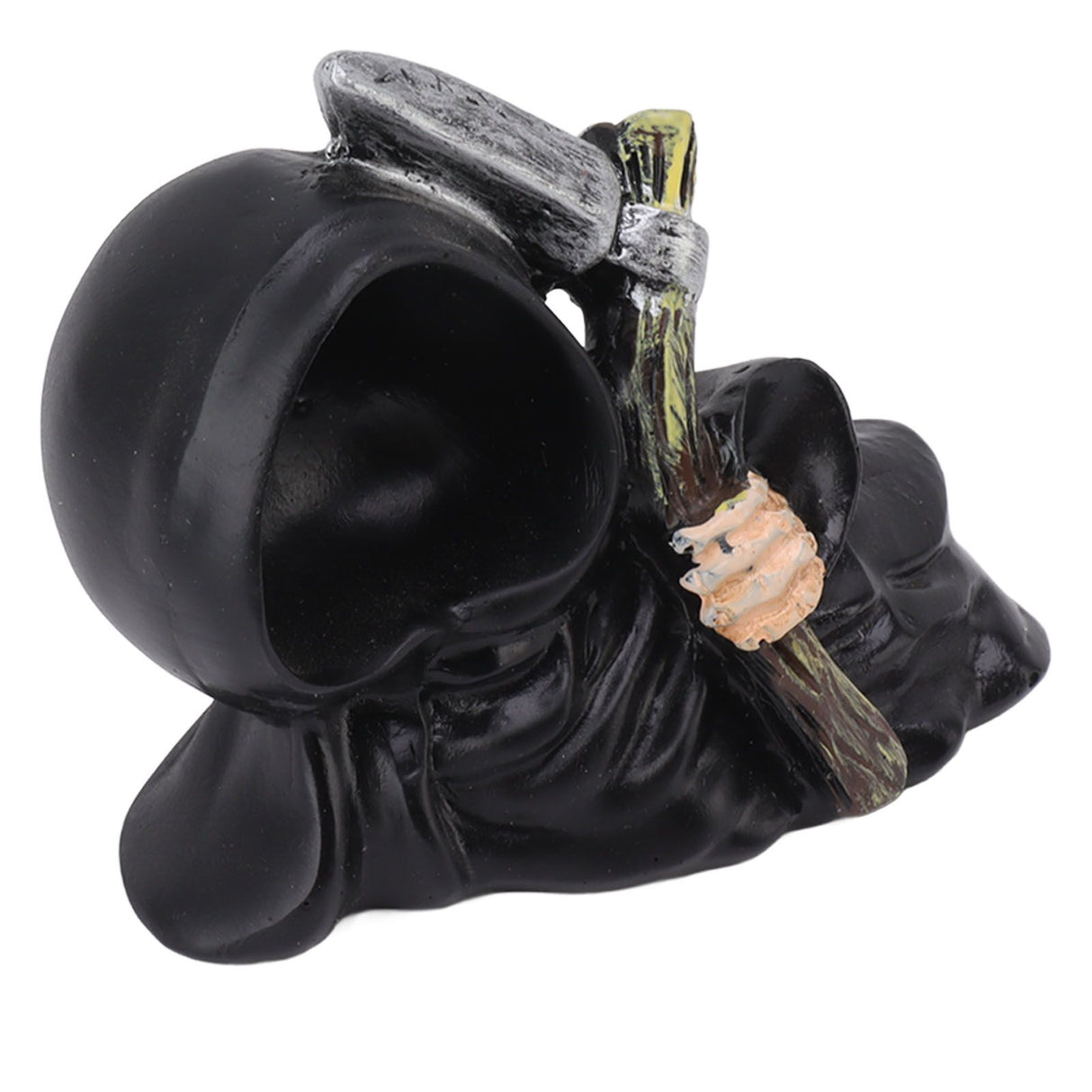 Grim Reaper Sculpture Resin Gothic Desktop Statue Figurine Decoration with Sickle for Halloween Party Lie Down