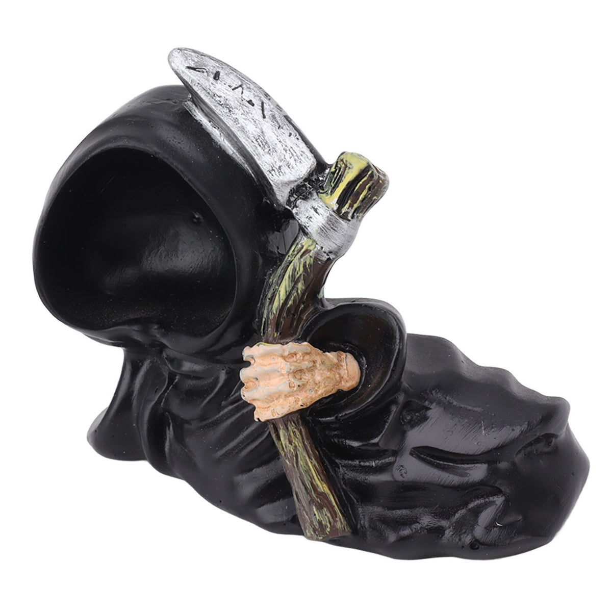 Grim Reaper Sculpture Resin Gothic Desktop Statue Figurine Decoration with Sickle for Halloween Party Lie Down