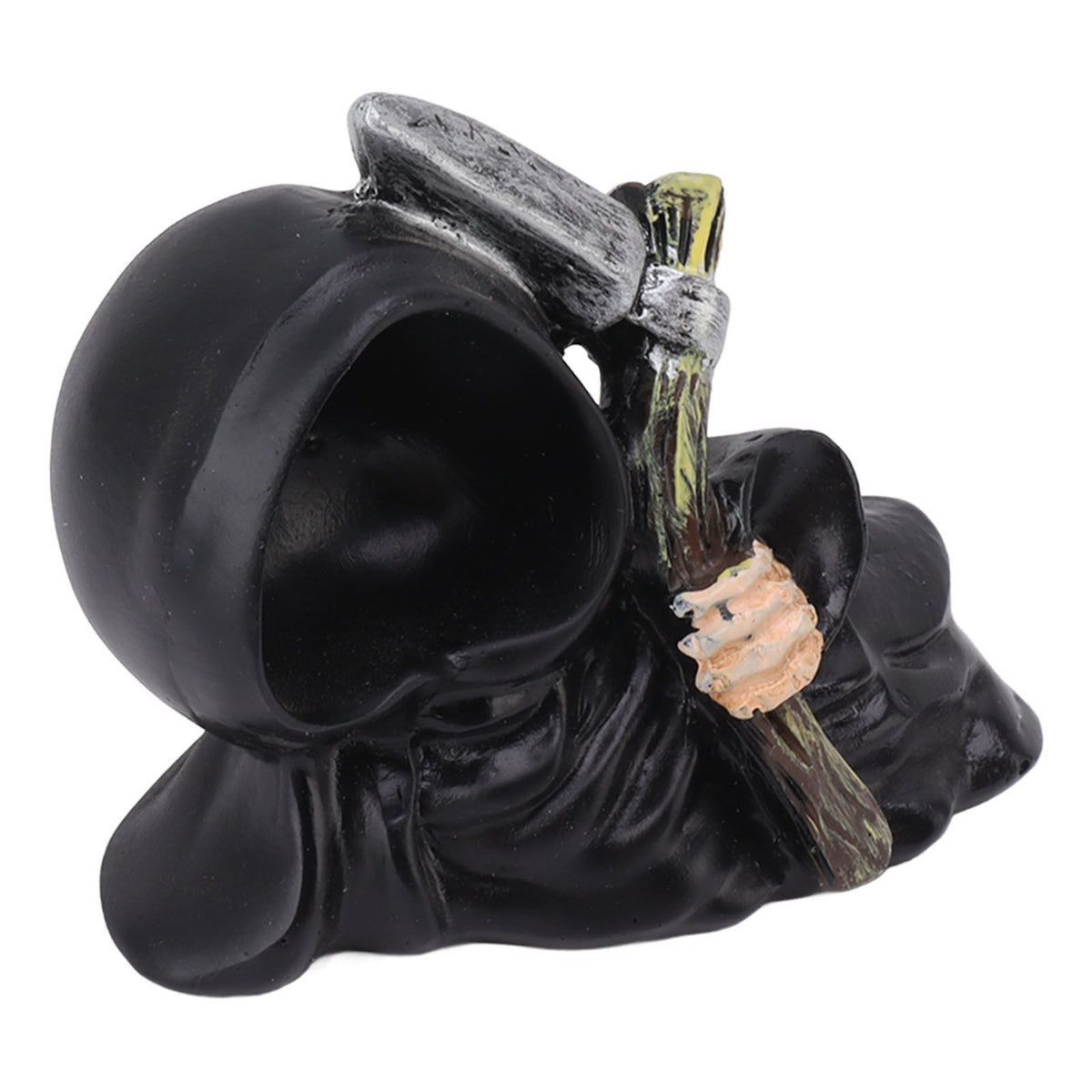 Grim Reaper Sculpture Resin Gothic Desktop Statue Figurine Decoration with Sickle for Halloween Party Lie Down