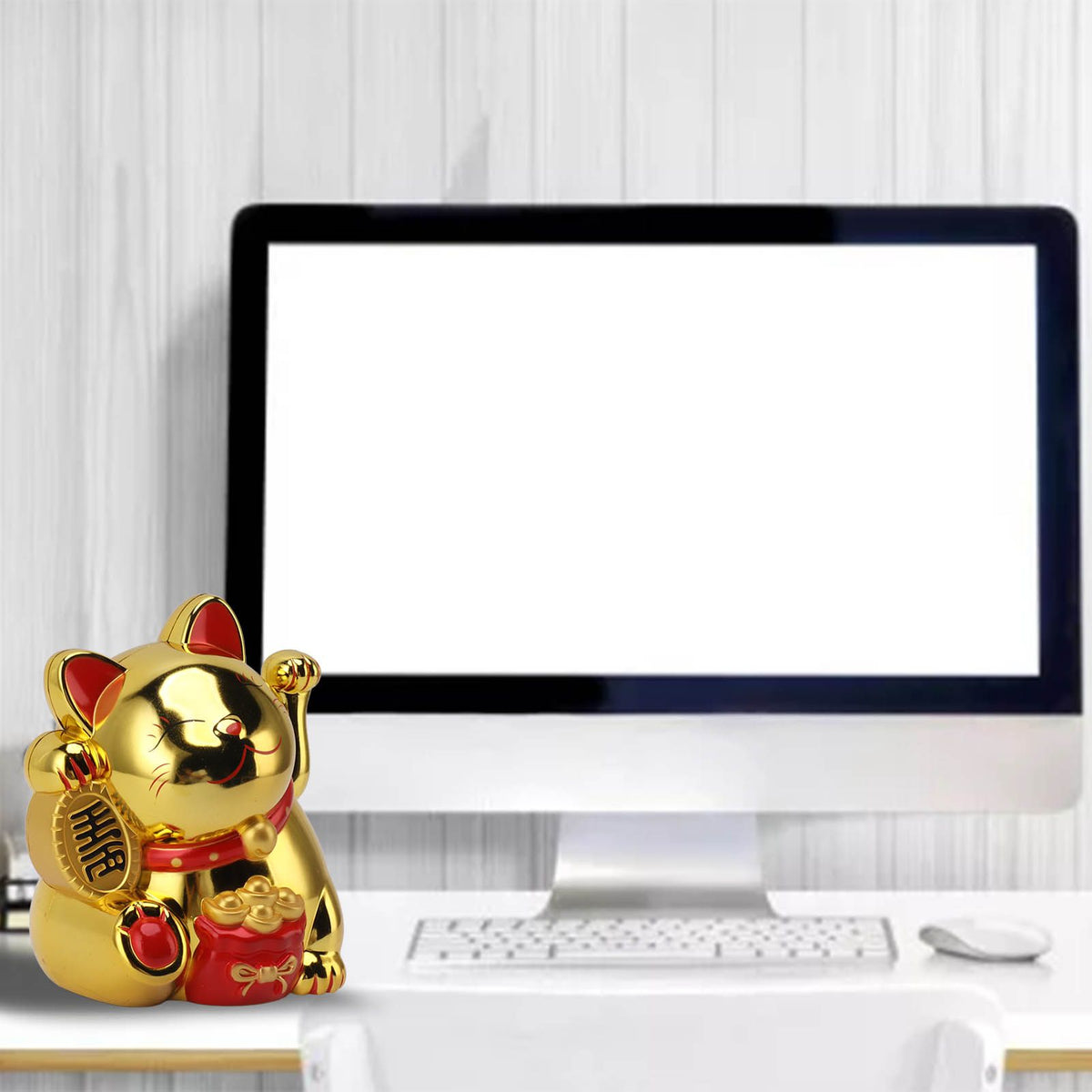 5.5in Electric Waving Arm Fortune Cat Decorative Cute Plastic Cat Ornaments for Cashier Desk MLY11020-4 Gold