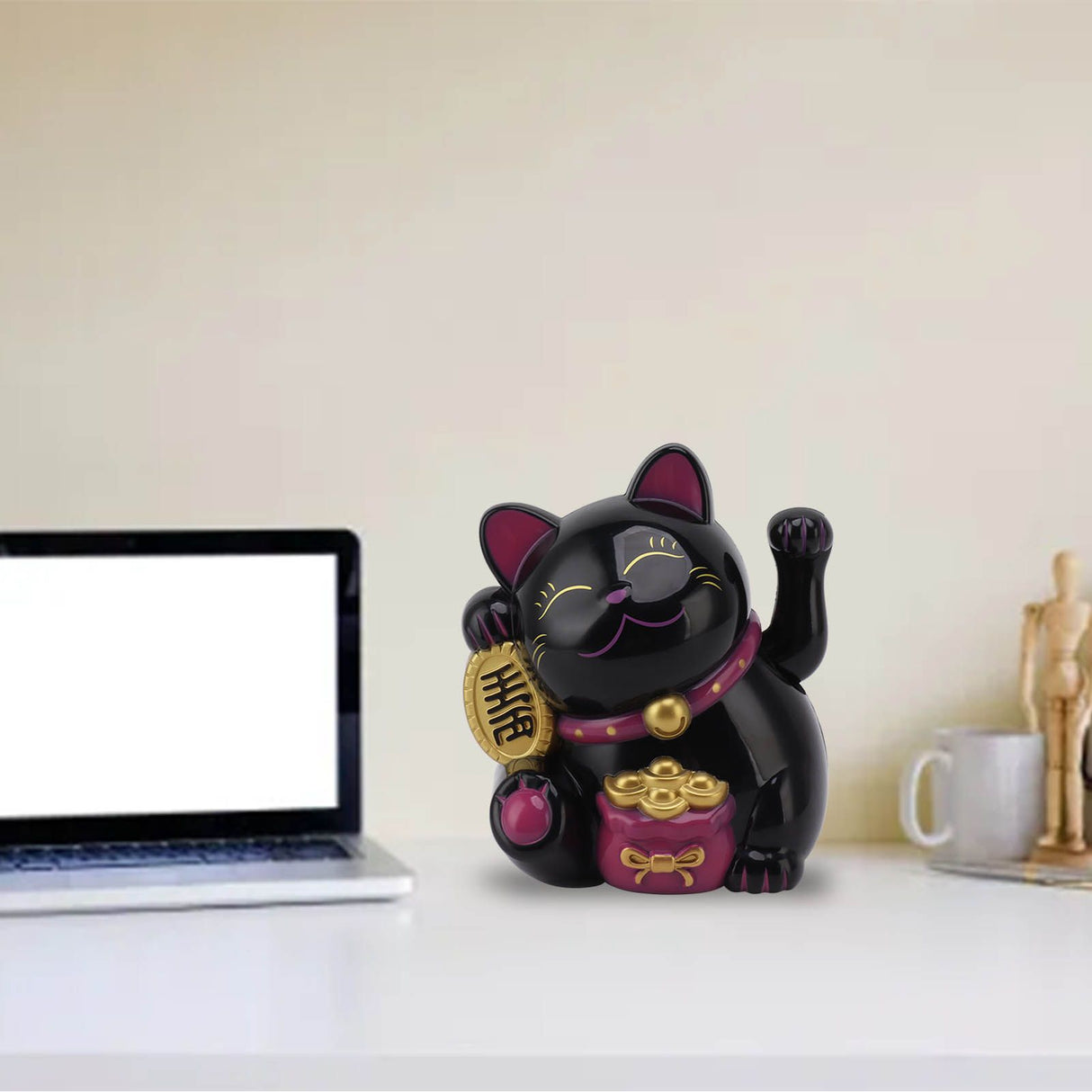 5.5in Electric Waving Arm Fortune Cat Decorative Cute Plastic Cat Ornaments for Cashier Desk MLY11020-5 Black