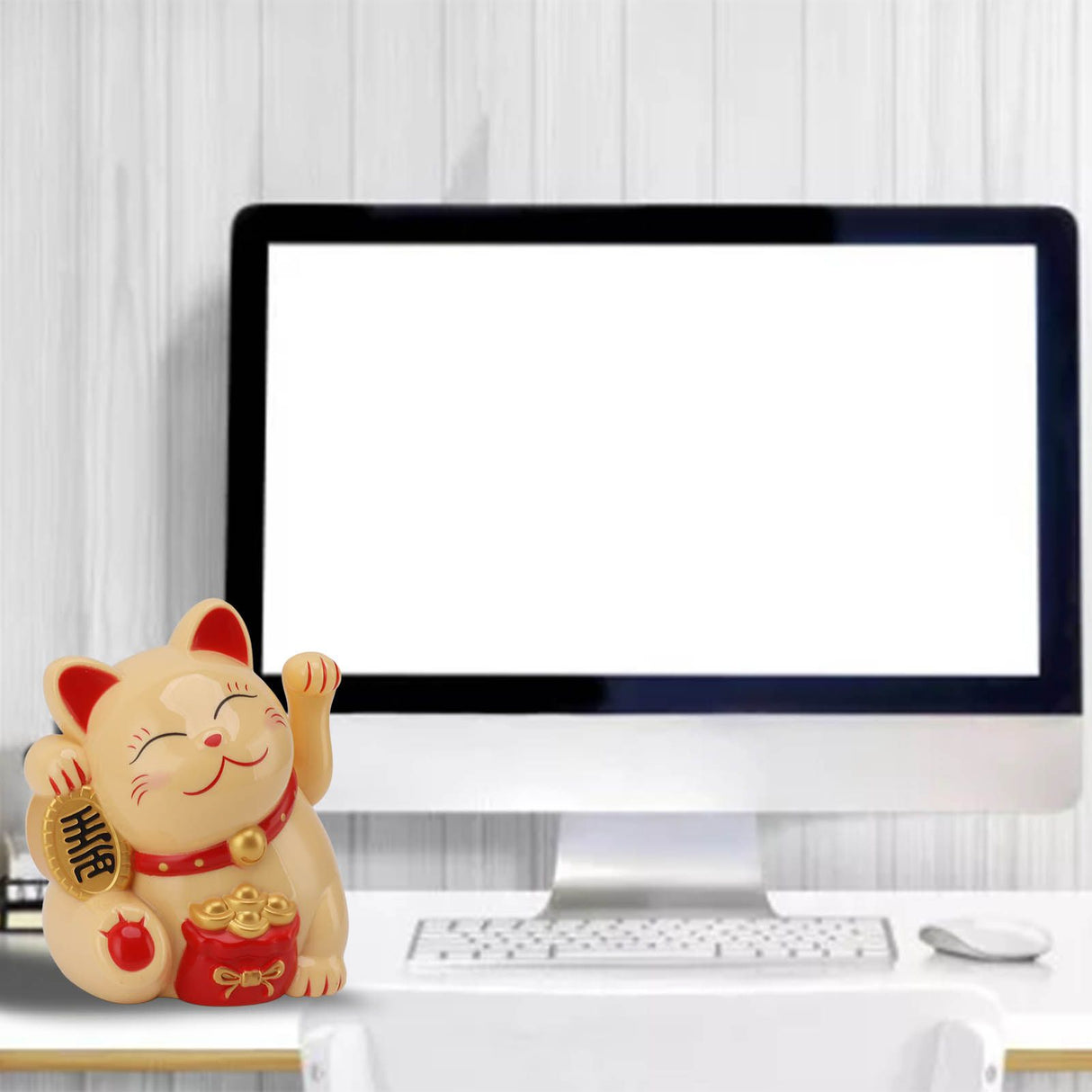 5.5in Electric Waving Arm Fortune Cat Decorative Cute Plastic Cat Ornaments for Cashier Desk MLY11020-2 Yellow