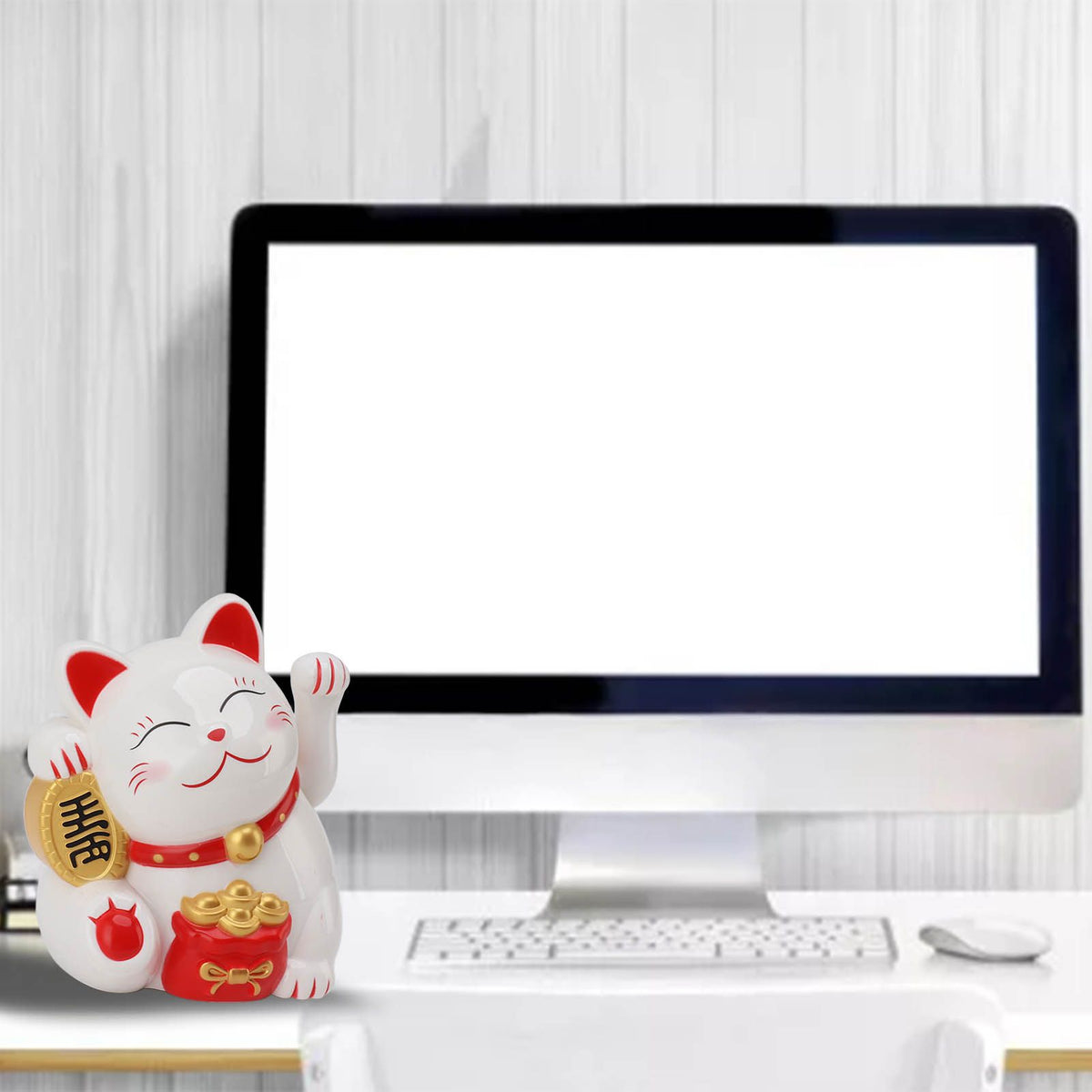 5.5in Electric Waving Arm Fortune Cat Decorative Cute Plastic Cat Ornaments for Cashier Desk MLY11020-1 White