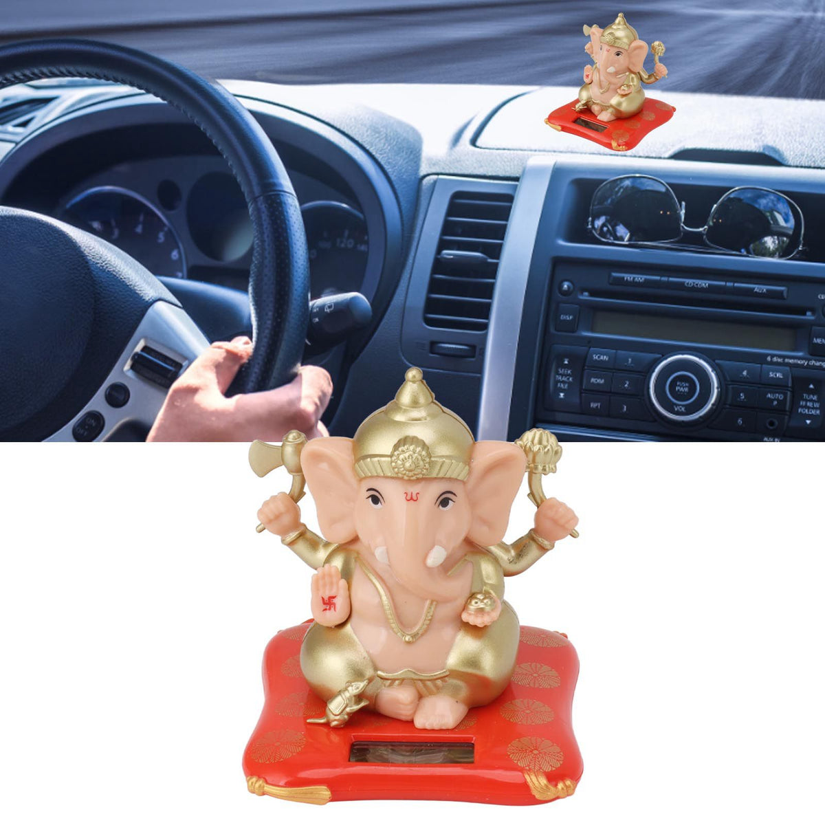 Solar Powered Ganesha Ornament Decoration Ornaments for Home Garden Car Dashboard
