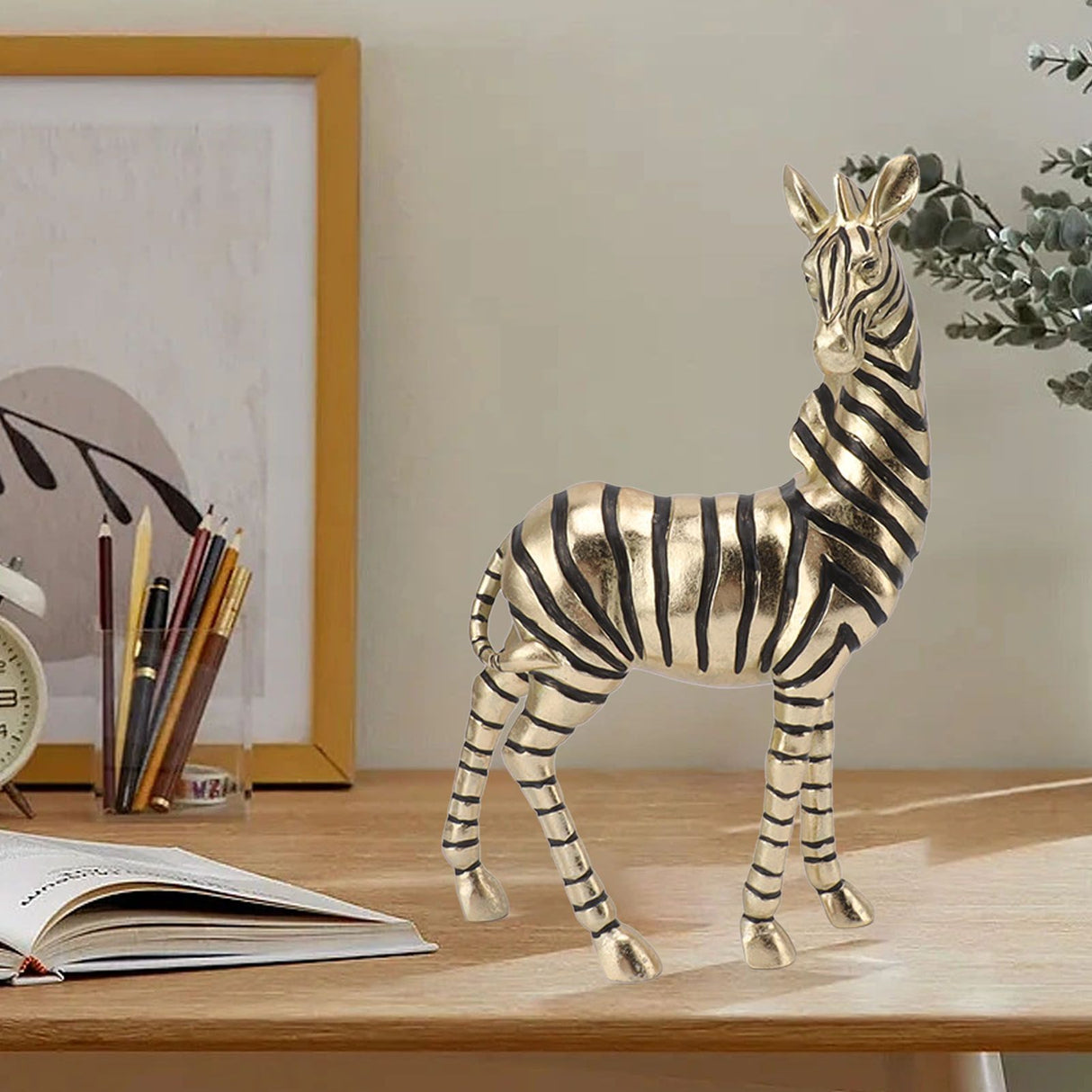 Resin Zebra Statues Gold Vivid Slip Resistant Compact Simulated Animal Statues for Home Decoration
