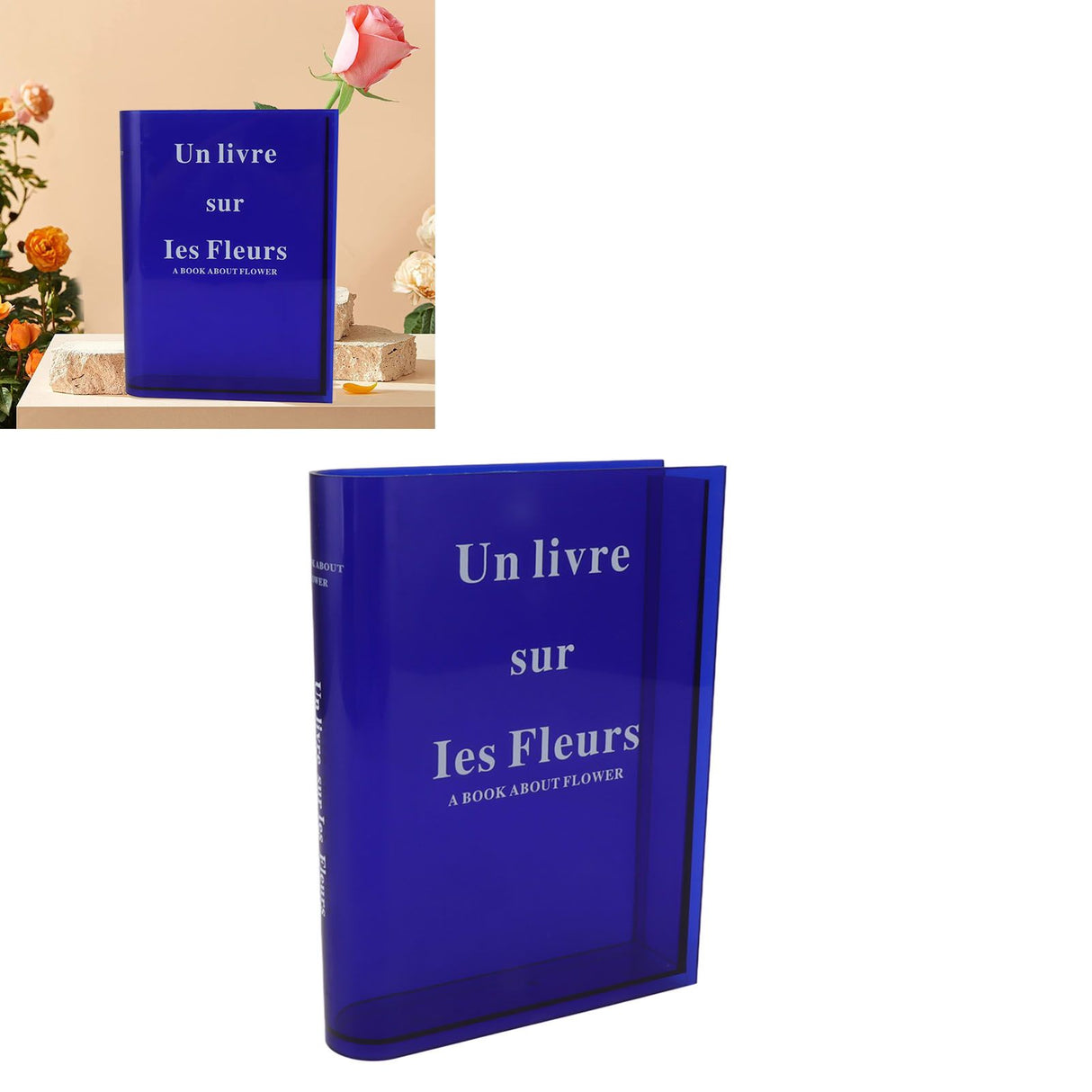Book Vase for Flowers Acrylic Decorative Transparent Clear Book Shape Flower Vase for Home Living Room Office Blue