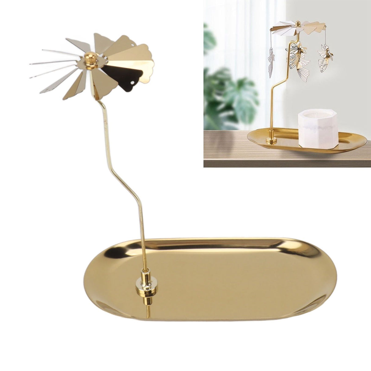 Rotating Candlestick Spinning Rotary Candle Holder Christmas Gift Oval Stainless Steel Tray