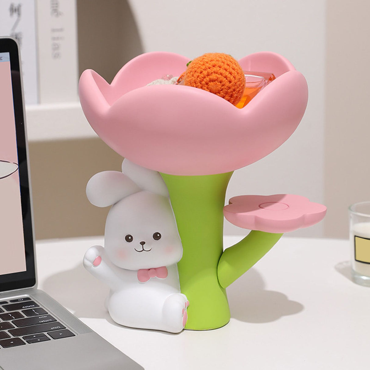 Rabbit Flower Key Tray Resin Storage Plate Jewelry Holder Home Decoration for Bedroom Office