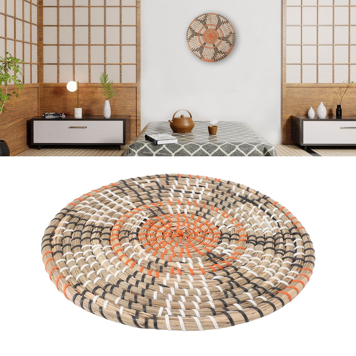 Grass Woven Placemats Nordic Style Innovative Round Placemats for Dining Table Home Decor Wall Decor 30cm/11.8in
