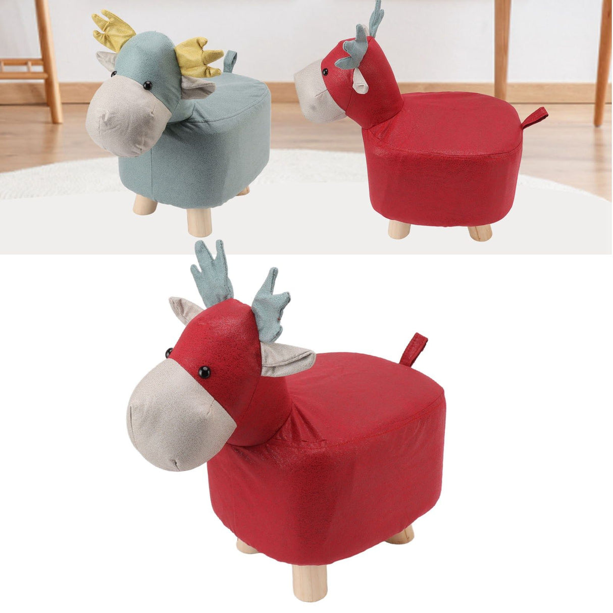 Animal Footstools Prevent Slip Cute Cartoon Giraffe Shape Soft Small Kids Stools for Home Red