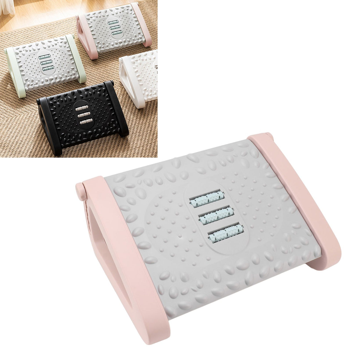 Under Desk Footrest 6 Height Adjustable Ergonomic Foot Stool with Massage Texture and Roller for Office Pink