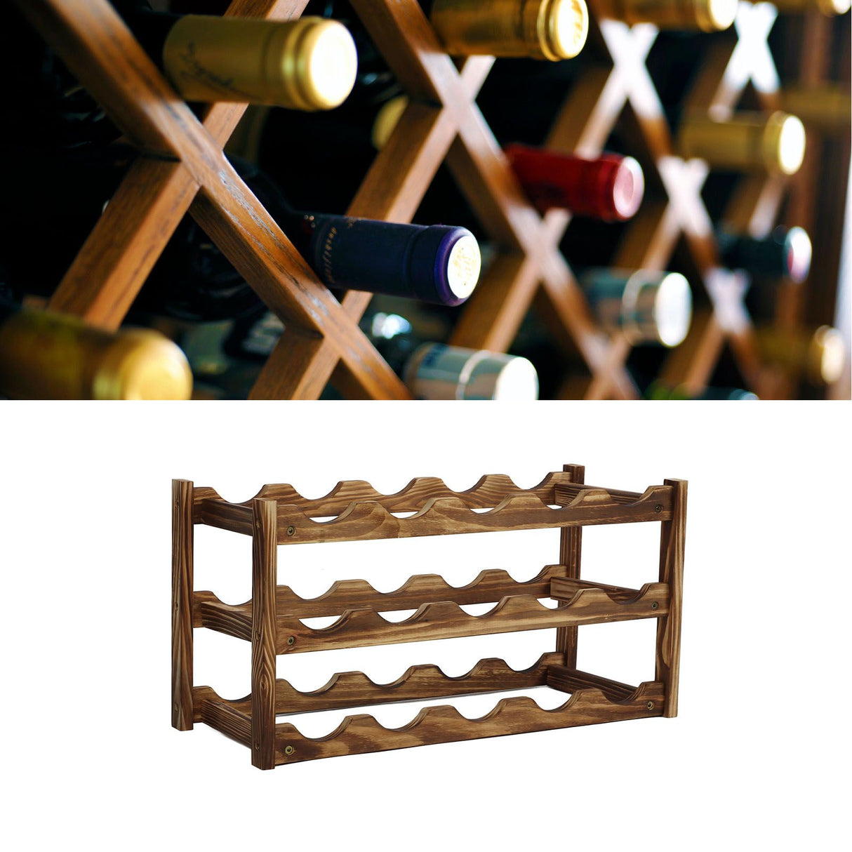Wine Rack Pine Wood Wine Bottle Storage Shelf Display Organizer Decor for Countertop Home 3 Layer 15 Bottles Capacity