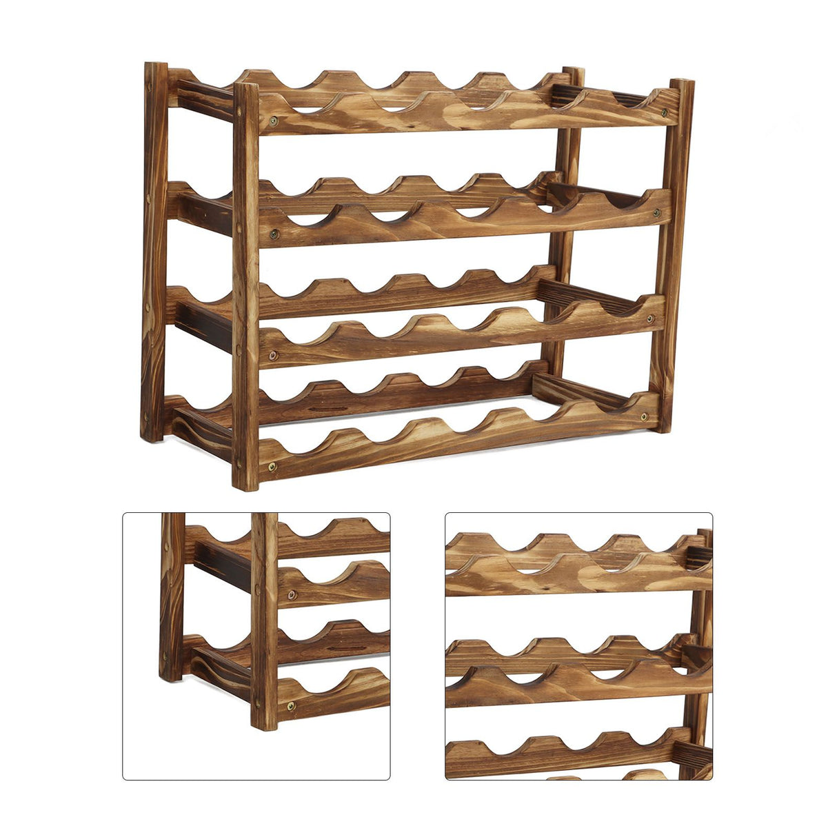 Wine Rack Pine Wood Wine Bottle Storage Shelf Display Organizer Decor for Countertop Home 4 Layer 20 Bottles Capacity