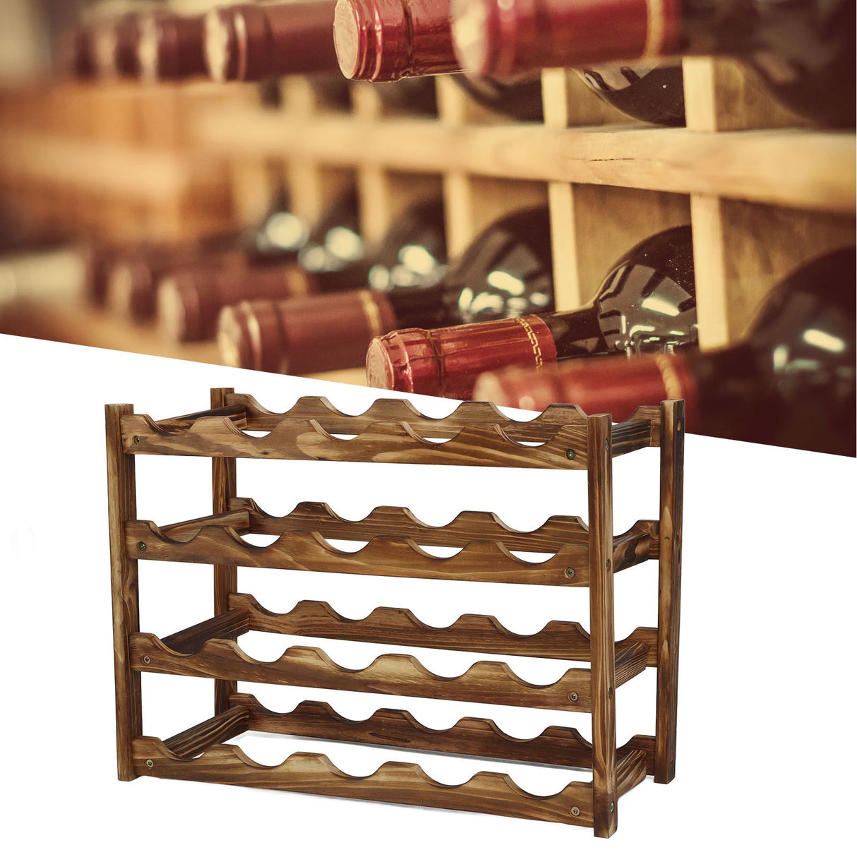Wine Rack Pine Wood Wine Bottle Storage Shelf Display Organizer Decor for Countertop Home 4 Layer 20 Bottles Capacity