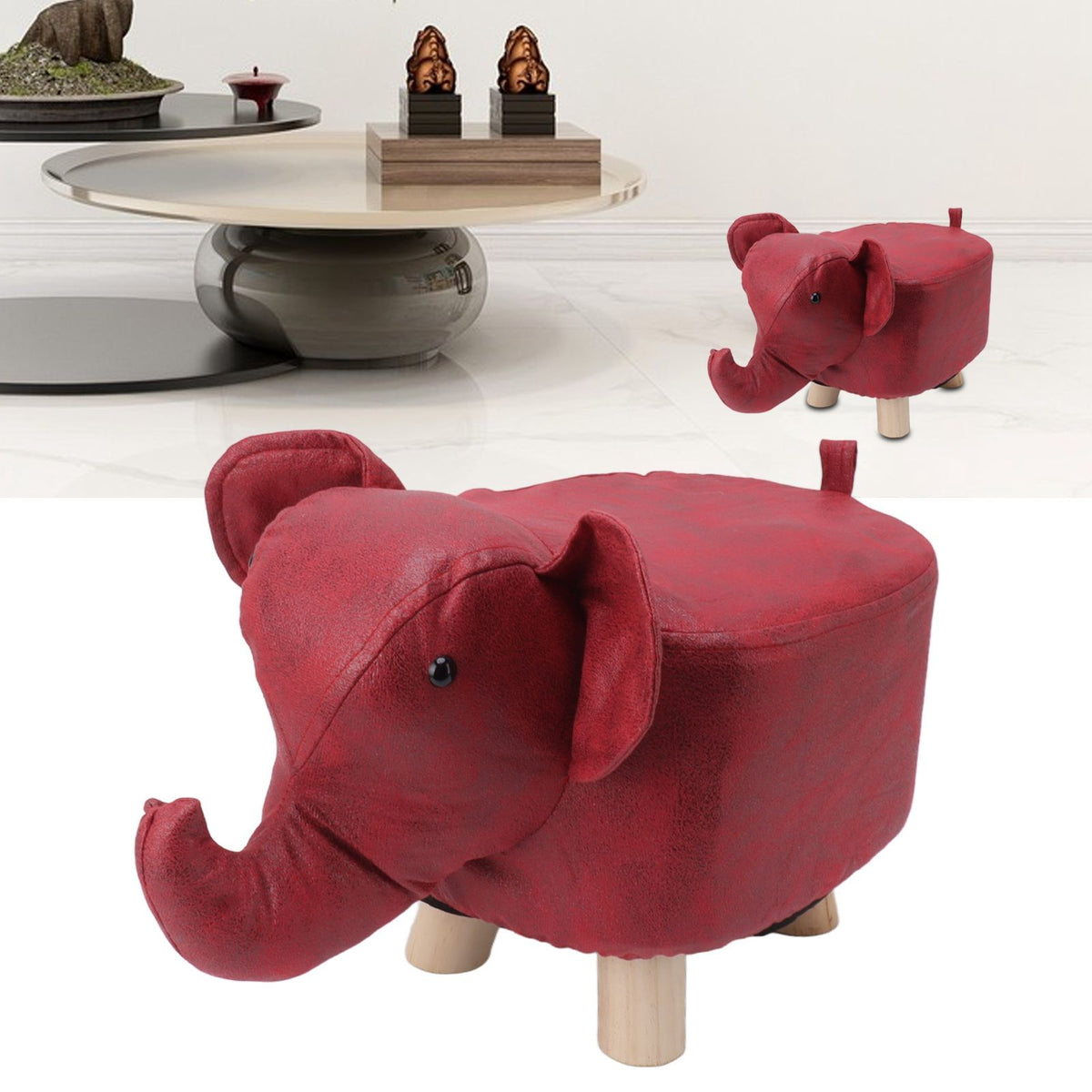 Animal Footstools Elephant Shaped Slip Resistant Silent Comfortable Stable Multi Purpose Cute Stool for Kids Red