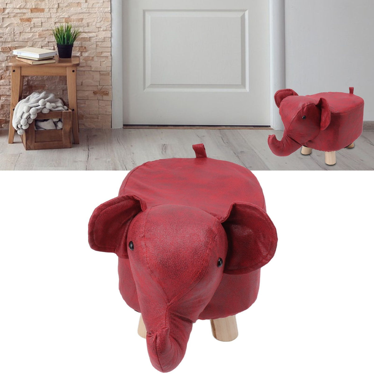 Animal Footstools Elephant Shaped Slip Resistant Silent Comfortable Stable Multi Purpose Cute Stool for Kids Red