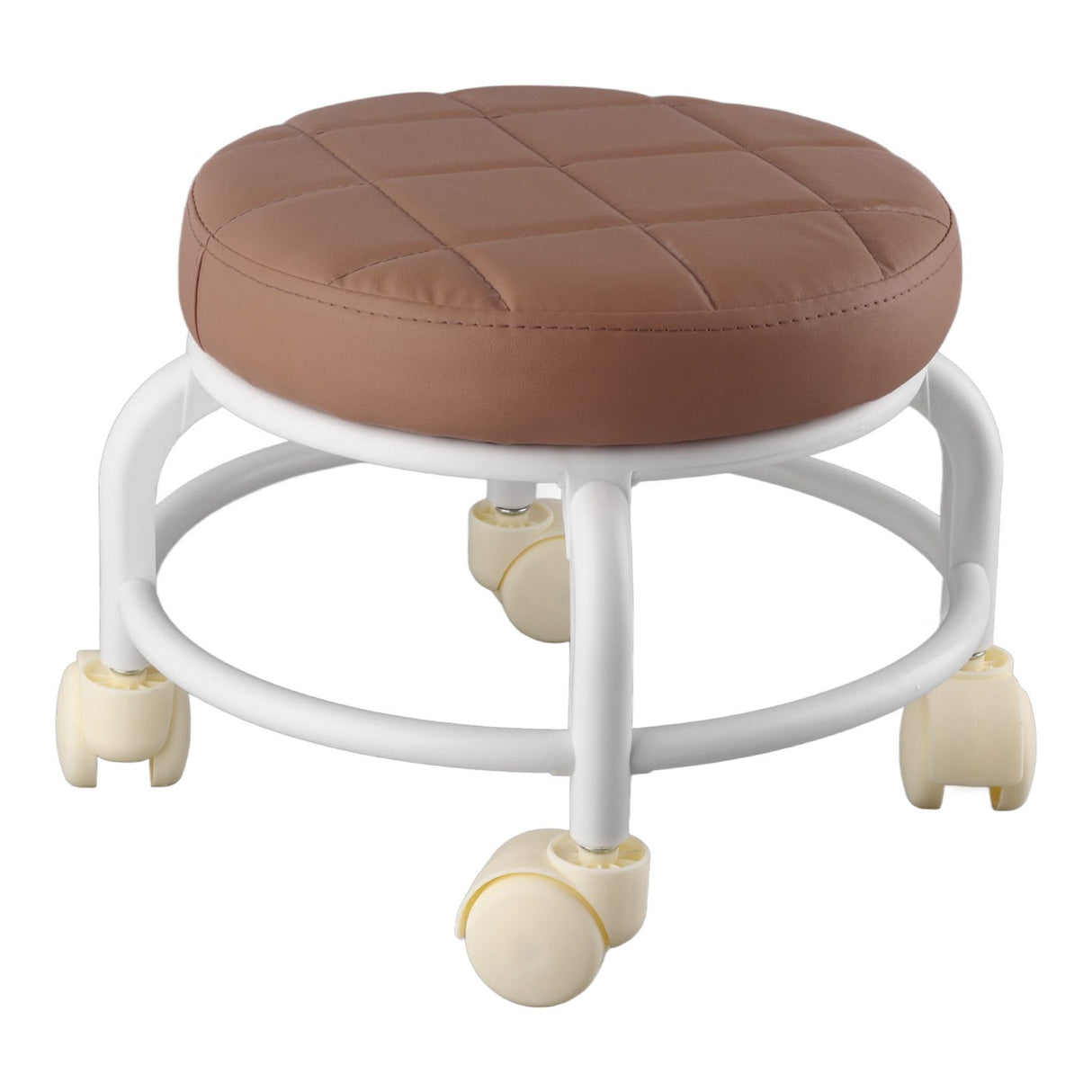 Rolling Ottoman High Density Memory Foam Waterproof Quiet Wheels Double Layers Footrest Stool for Family Office Coffee Color