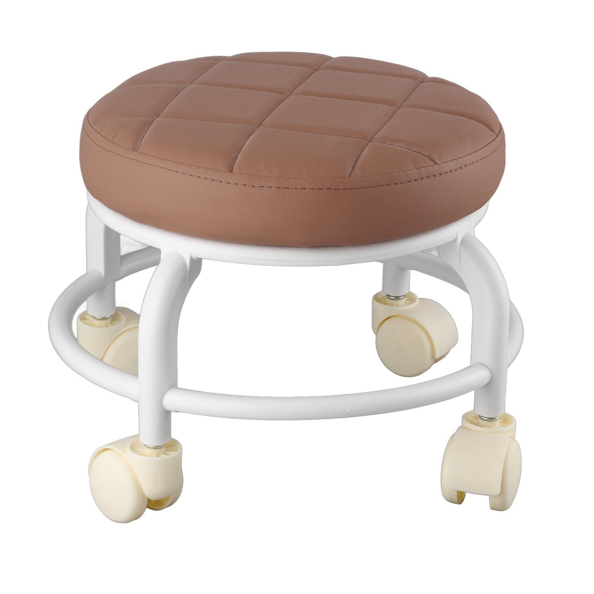 Rolling Ottoman High Density Memory Foam Waterproof Quiet Wheels Double Layers Footrest Stool for Family Office Coffee Color