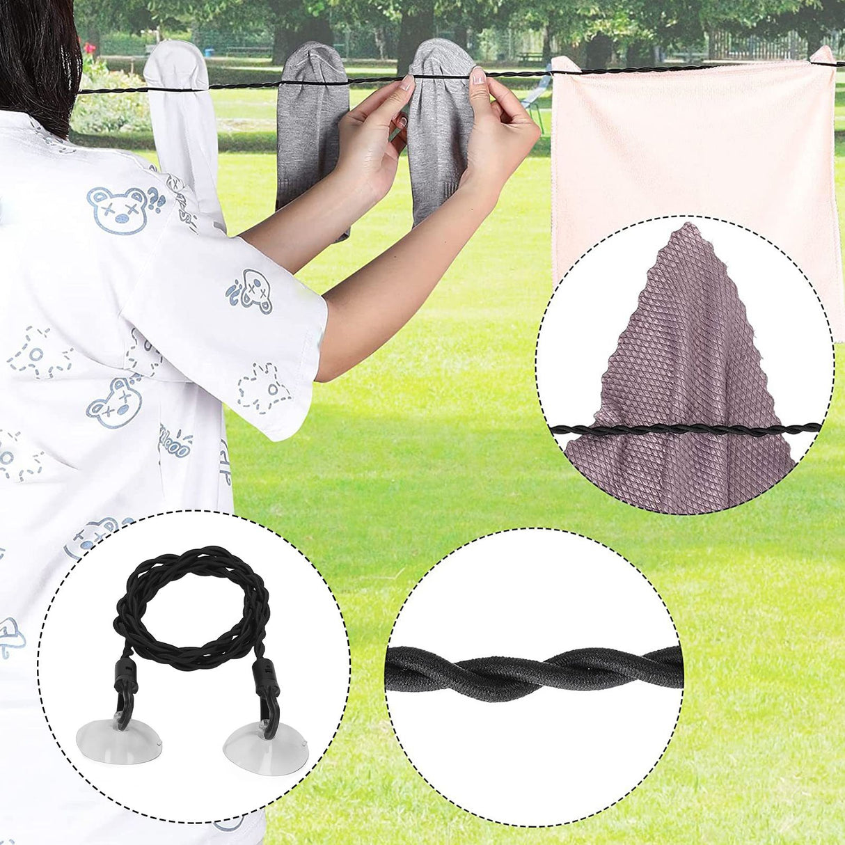 2Pcs Travel Clothesline Portable Retractable Punch Free with Sunction Cups Camping Accessories