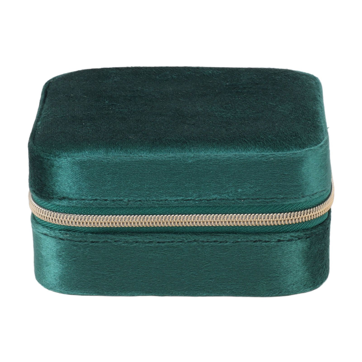 Velvet Jewelry Box Compact Small Zippered Travel Organizer Portable Storage Case for Daily Use Blackish Green