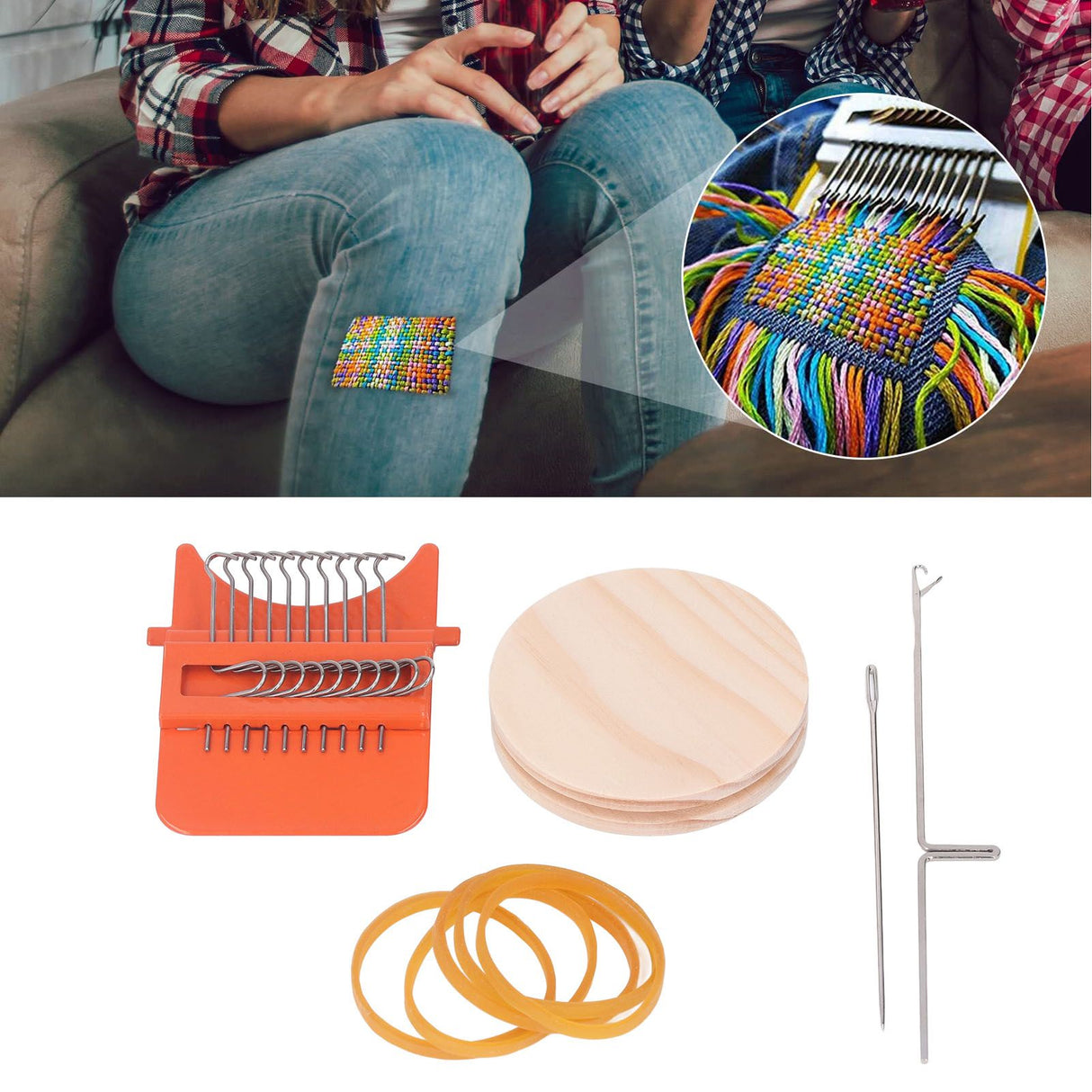 10 Hooks Mini Loom Machine Household Small Weaving Loom Machine with 6.5cm Wooden Board for Hand Craft DIY Weaving Orange