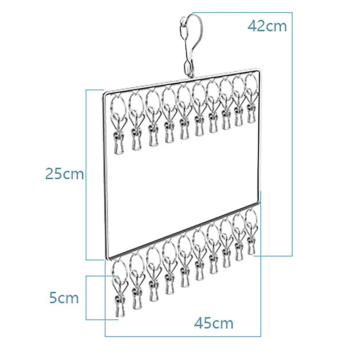 Stainless Steel Sock Drying Rack for Towels Cloth Diapers Bras Baby Clothes Underwear Hat Gloves 2 Layer 20 Clip