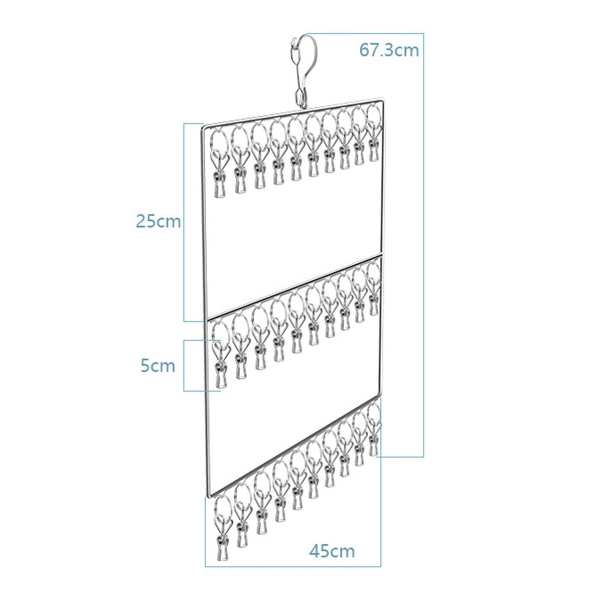 Stainless Steel Sock Drying Rack for Towels Cloth Diapers Bras Baby Clothes Underwear Hat Gloves 3 Layer 30 Clip