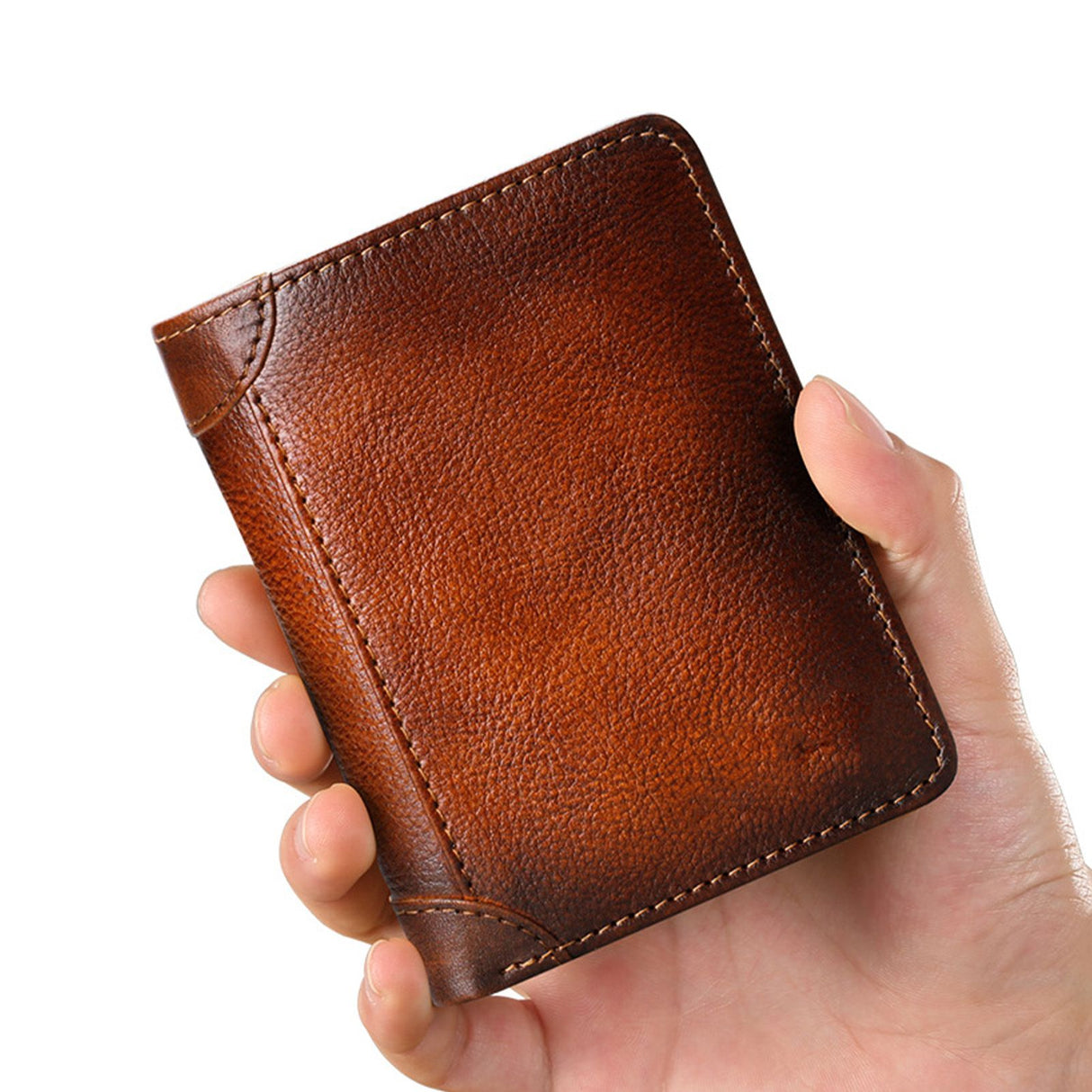 Trifold Wallet Retro Style Large Space Multi Card Slots Men Leather Wallet Coin Purse Yellowish Brown