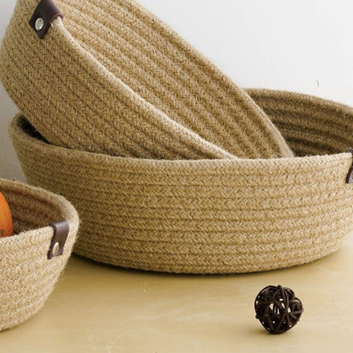 3 Piece Cotton Rope Woven Storage Basket Set Round Cotton Linen Storage Basket for Desktop Organizing Hemp Rope