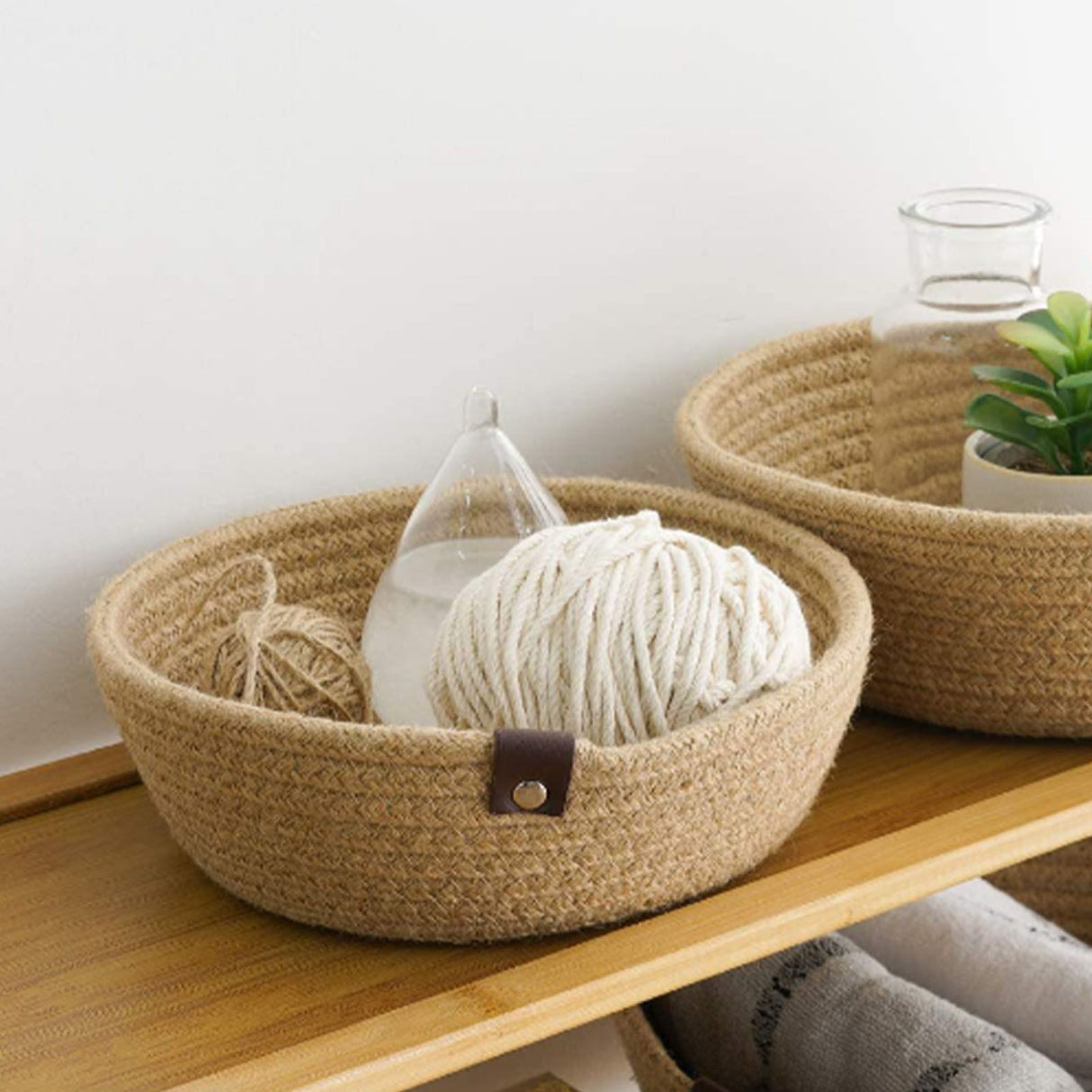 3 Piece Cotton Rope Woven Storage Basket Set Round Cotton Linen Storage Basket for Desktop Organizing Hemp Rope