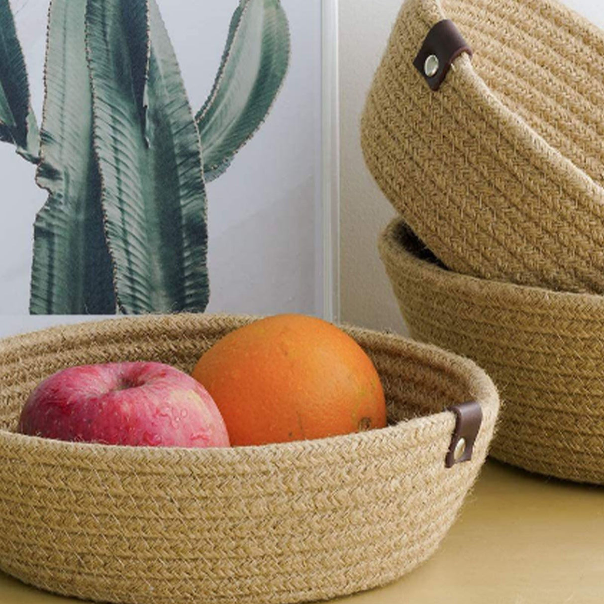 3 Piece Cotton Rope Woven Storage Basket Set Round Cotton Linen Storage Basket for Desktop Organizing Hemp Rope