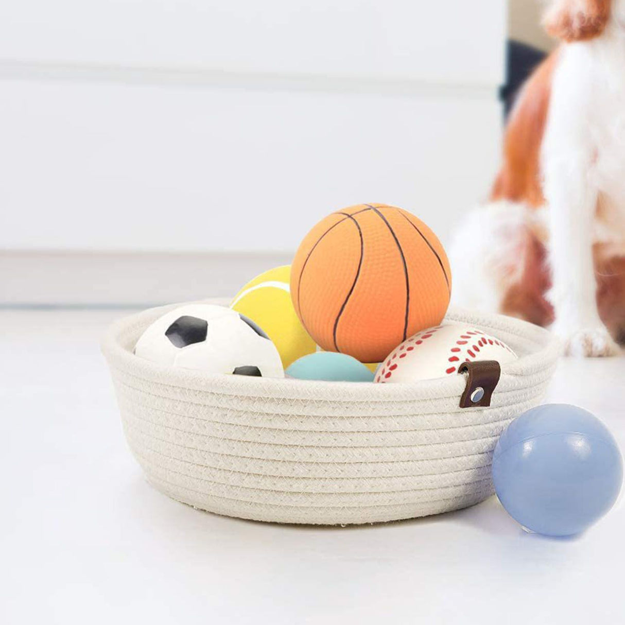 3 Piece Cotton Rope Woven Storage Basket Set Round Cotton Linen Storage Basket for Desktop Organizing White