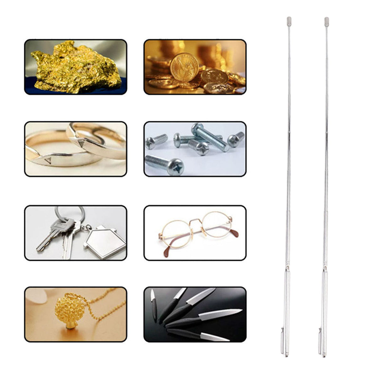2PCS Telescopic Test Rod with Pen Clip Stainless Steel Detection Stick for Picking Metal Parts