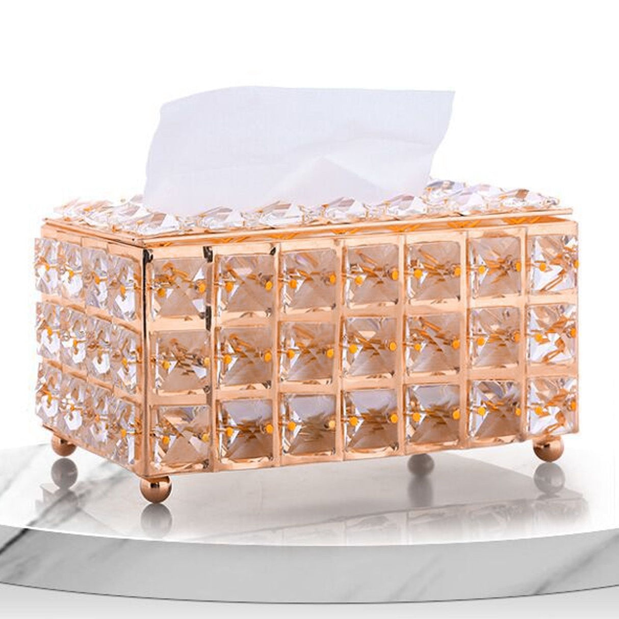 Tissue Dispenser Light Luxury Napkin Storage Box Metal Crystal Glass Tissue Holder for Home