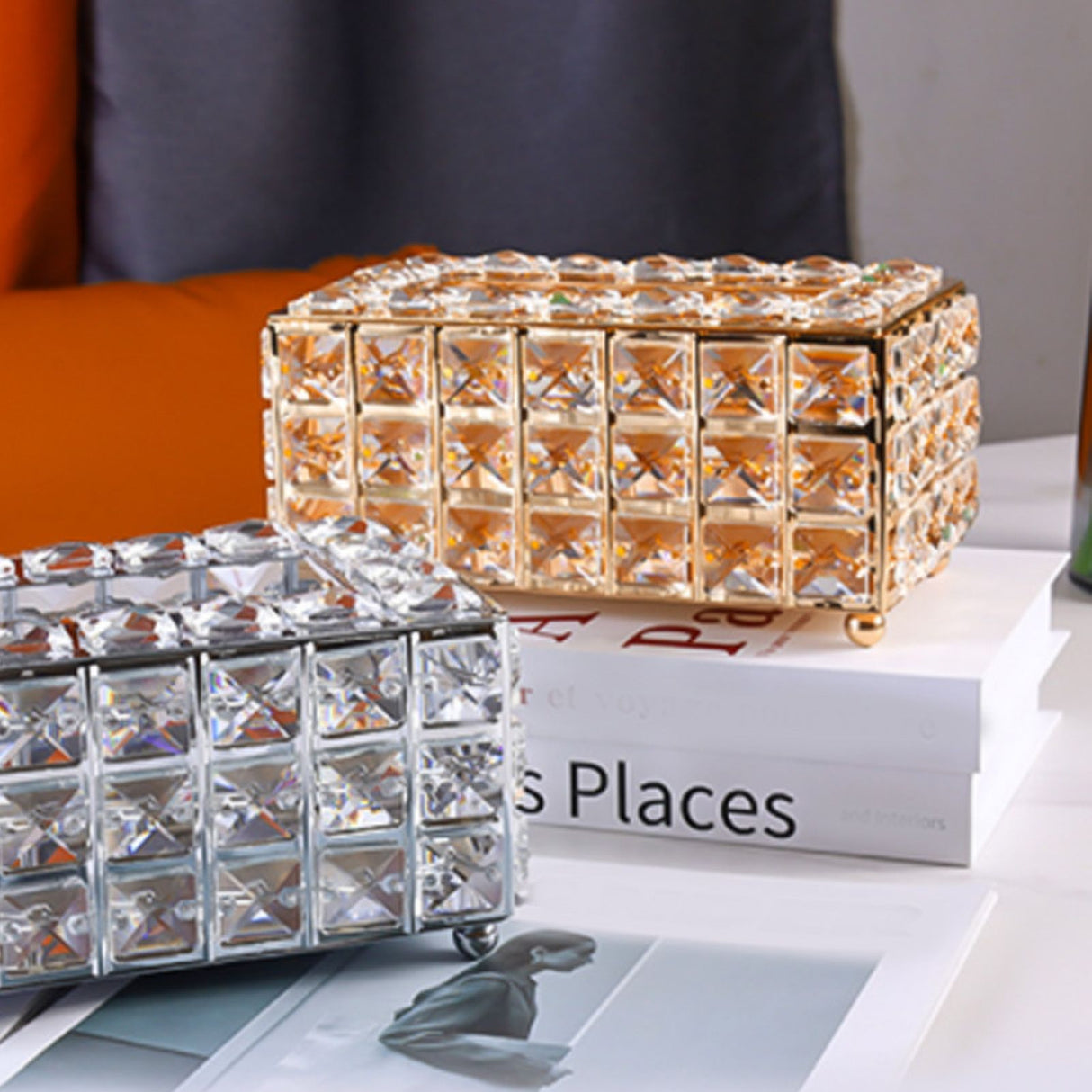 Tissue Dispenser Light Luxury Napkin Storage Box Metal Crystal Glass Tissue Holder for Home