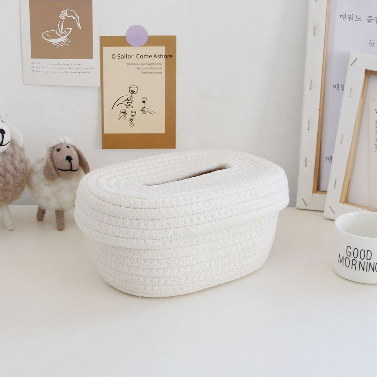 Tissue Box Cover Handmade Cotton Rope Napkin Tissue Holder Decorative Household Desktop Tissue Storage Box White