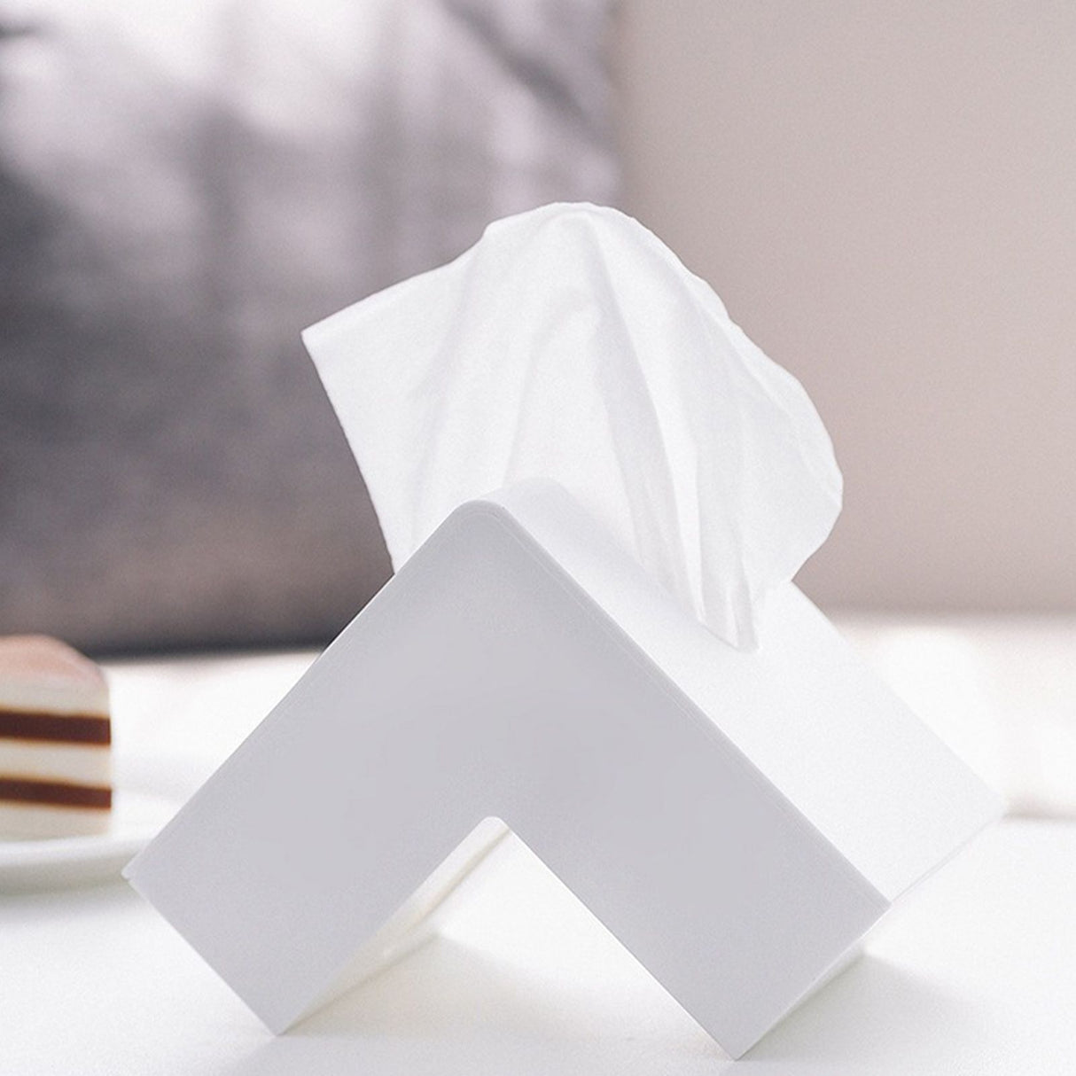 Nordic Style Plastic Tissue Box Holder Personality Simplicity Tissue Storage Box for Restaurant Living Room Desktop White
